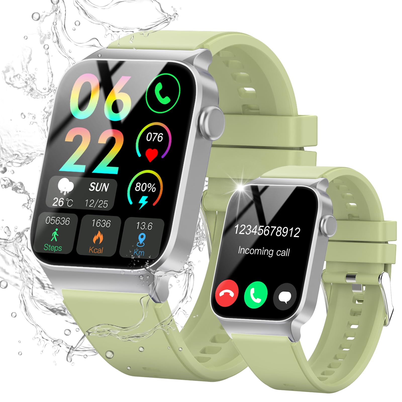 VKROBAG Smartwatch Uomo Donna, 1.85" Orologio Smartwatch con Effettua/Risposta Chiamate, 113 Sportive Smart Watch con Contapassi/Sonno/Cardiofrequenzimetro, Impermeabil IP68 Fitness Tracker, Verde