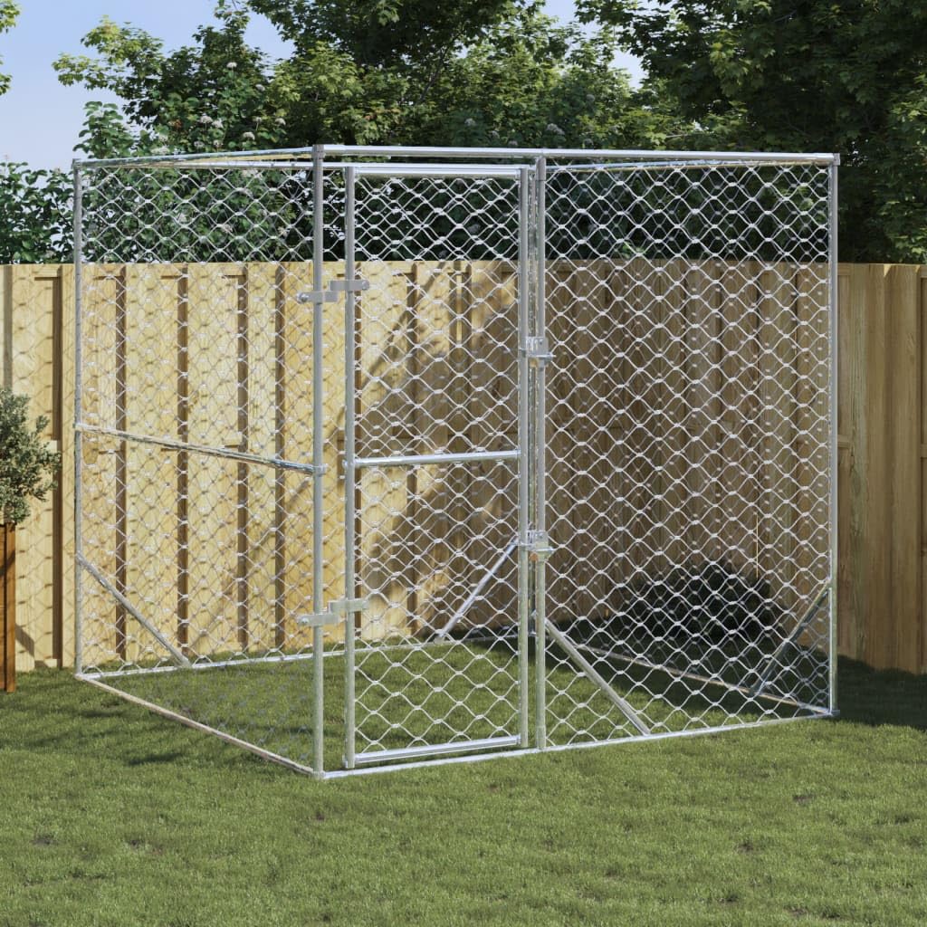 Toshilian Chenil d'extérieur pour Chien, Enclos Niche Cage pour Chien Métal Argenté 2x2x2 m Acier galvanisé