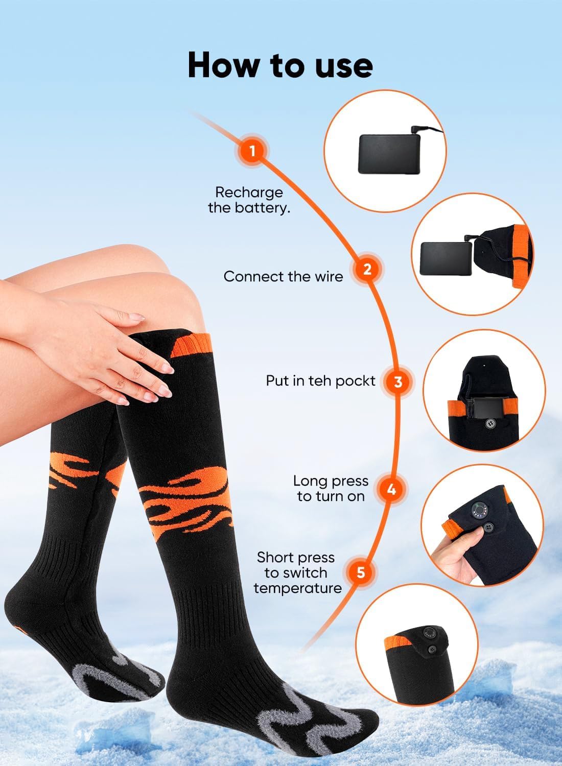 Heated Socks for Women Men, Auxemu APP Control Rechargeable Electric Heated Socks, 7.4v Fast Heating 6000mah Compact Battery Feet Warmer for Winter Outdoor Hunting Fishing Skiing - Image 8