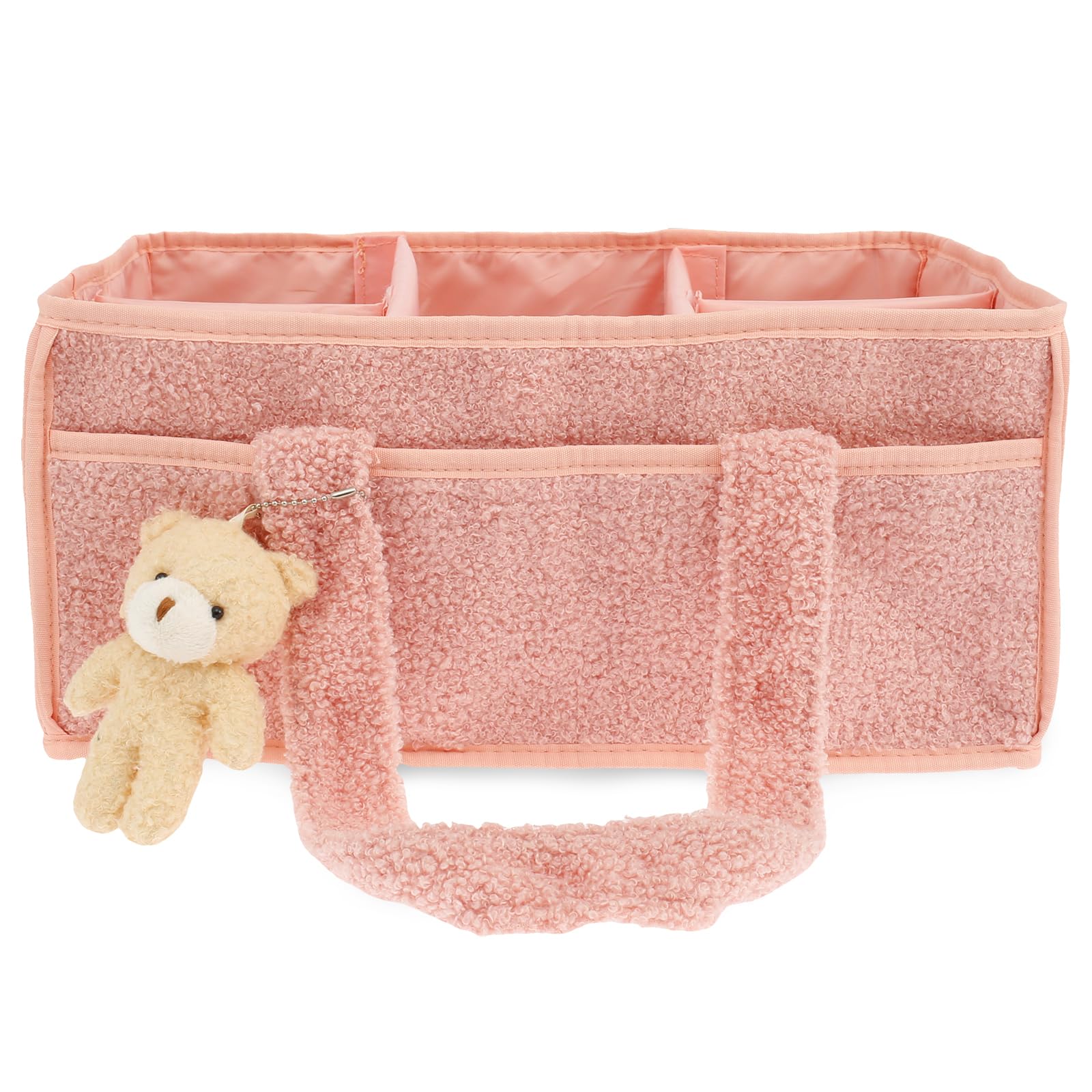 Menibbler Pink Nappy Caddy, Diaper Caddy Organiser With Removable Dividers, Multifunctional Baby Storage Basket For Changing Table Newborn Essentials Nursery Wipes Storage Bag(Pink)