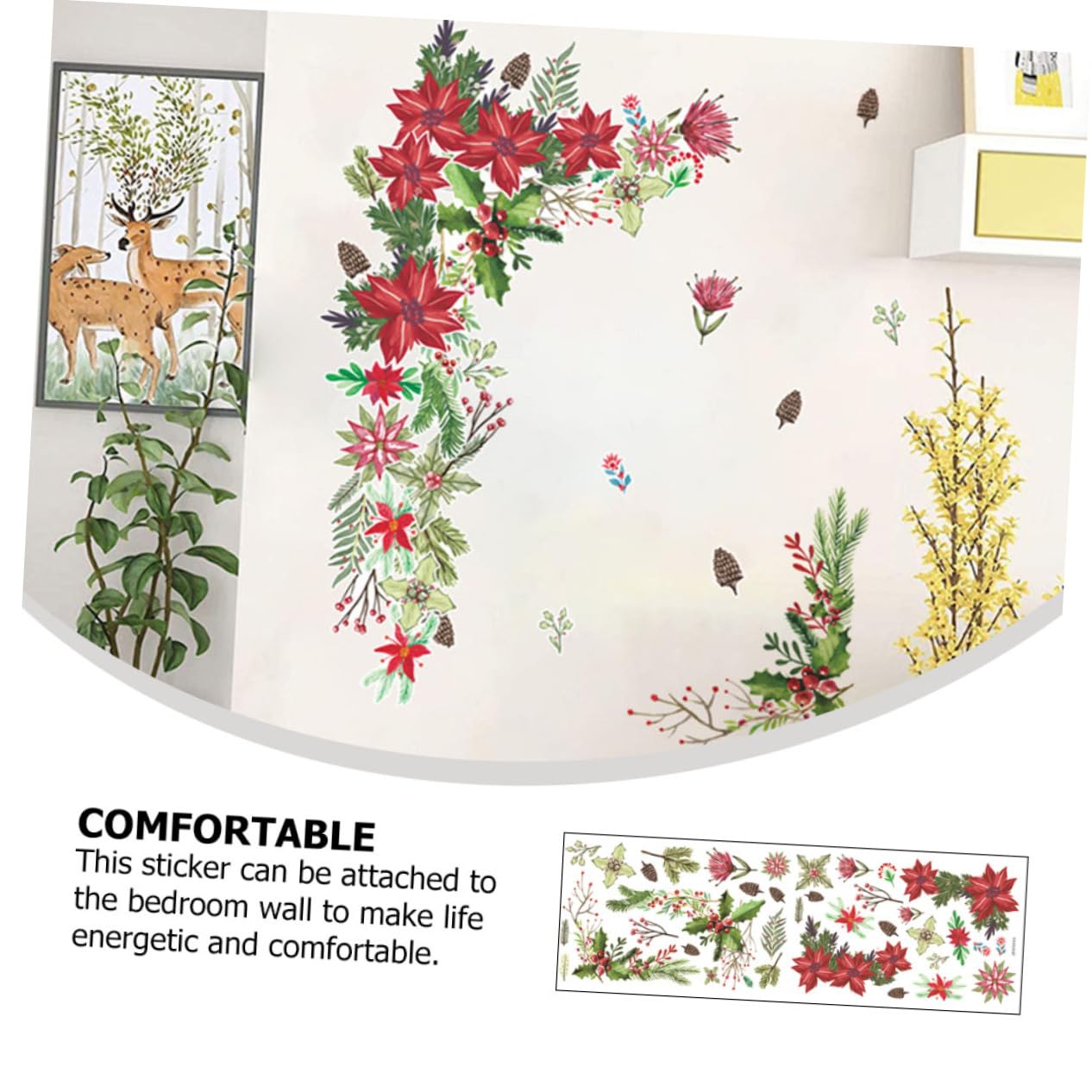 TOPBATHY Pegatinas de Flores Navideñas de PVC Autoadhesivas para Decoración de Ventanas Stickers de Pared para Navidad Decoración Interior Reutilizables y Removibles