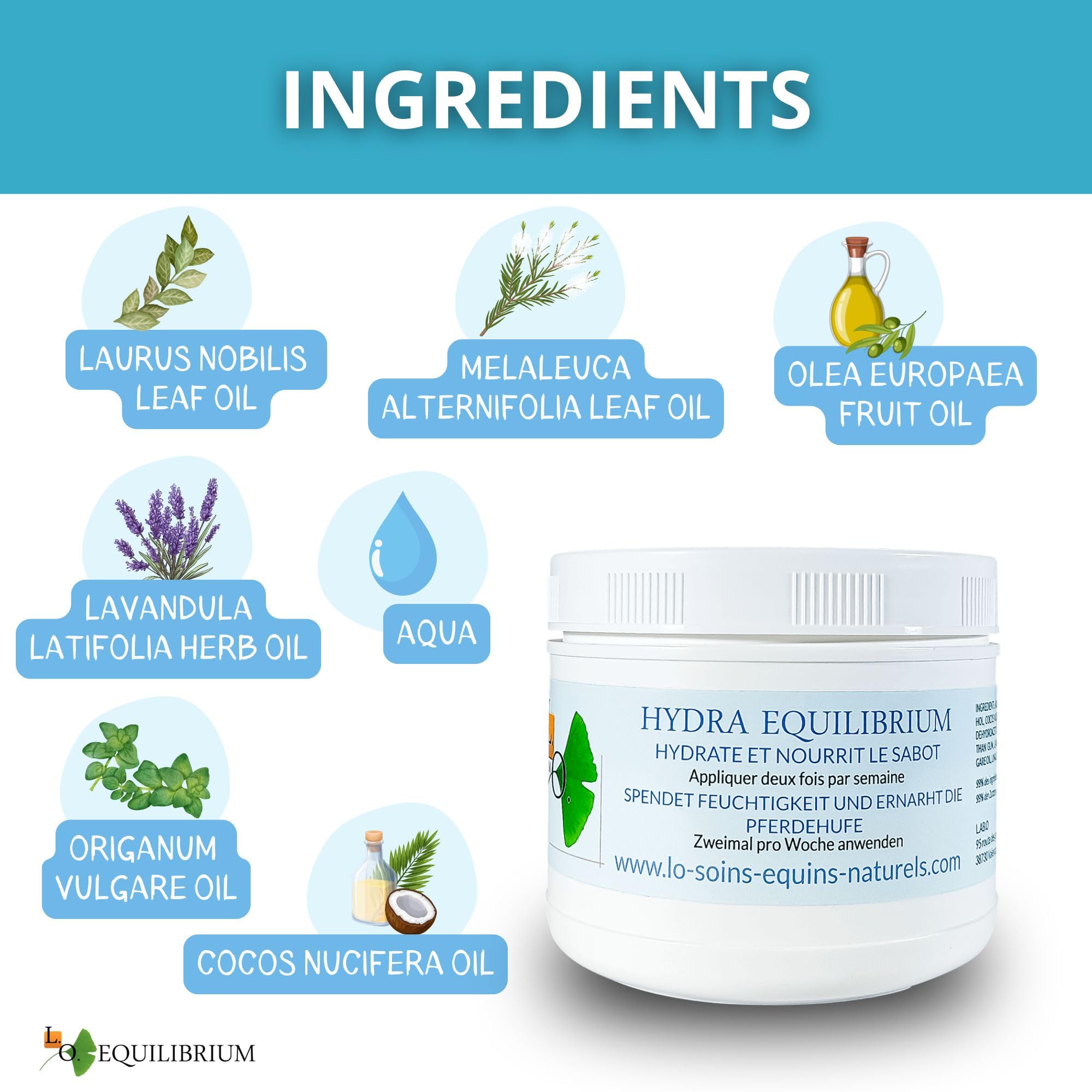 Hydra Equilibrium - Soin, graisse, onguent naturel hydratant pour cheval (sabot sec et cassant) (Hydra Equilibrium 500mL)
