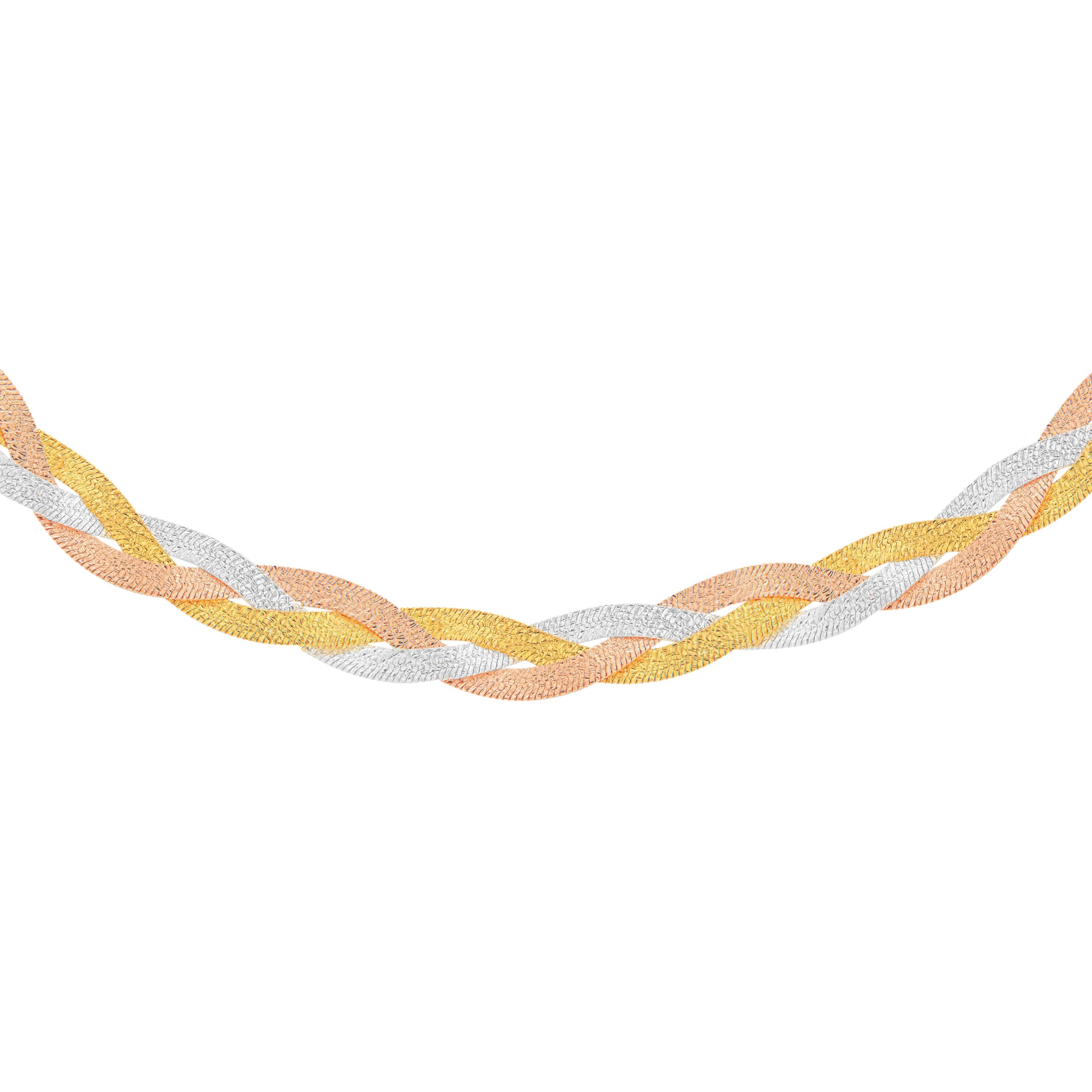Tuscany Silver Sterling Zilver 3 Tone getextureerde 3 vlecht visgraat armband 19cm-7.5, Zilver, Effen Voor Dames