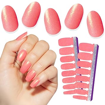 Color Street - Coral Cove - 16 Double-Ended Nail Polish Strips | Has Coral Pink Color, Gold Shimmer Finish, Easy Peel-and-Apply Design, No Dry Time for Smooth Daily Manicure Wear.