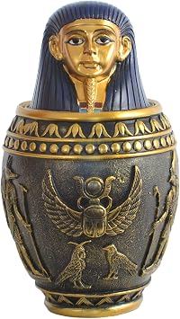 Egyptian Statue Ornaments, Canopic Jar, Pet Urn for Ashes, Home Decor Sculpture, Resin Collectible Figurine,Golden Imesty,S