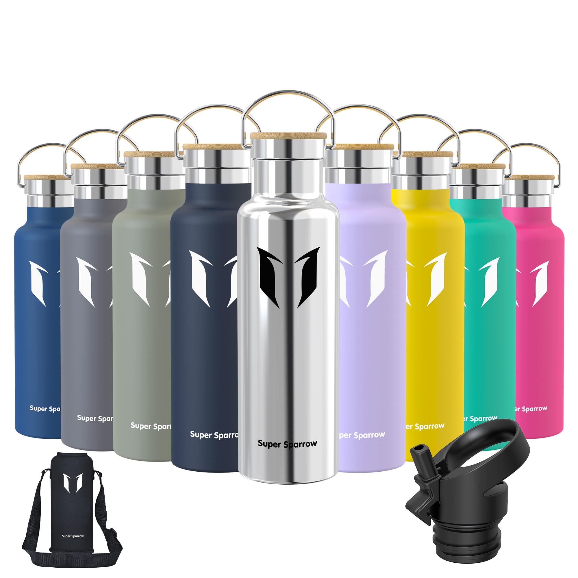 Super Sparrow Borraccia Termica - Bottiglia Termica Senza Perdite - 350ml/500ml/620ml/750ml/1L - Senza BPA Borracce Bambini - Per Scuola, Sport, Campeggio, Palestra, Ciclismo - Con 2 Tappi