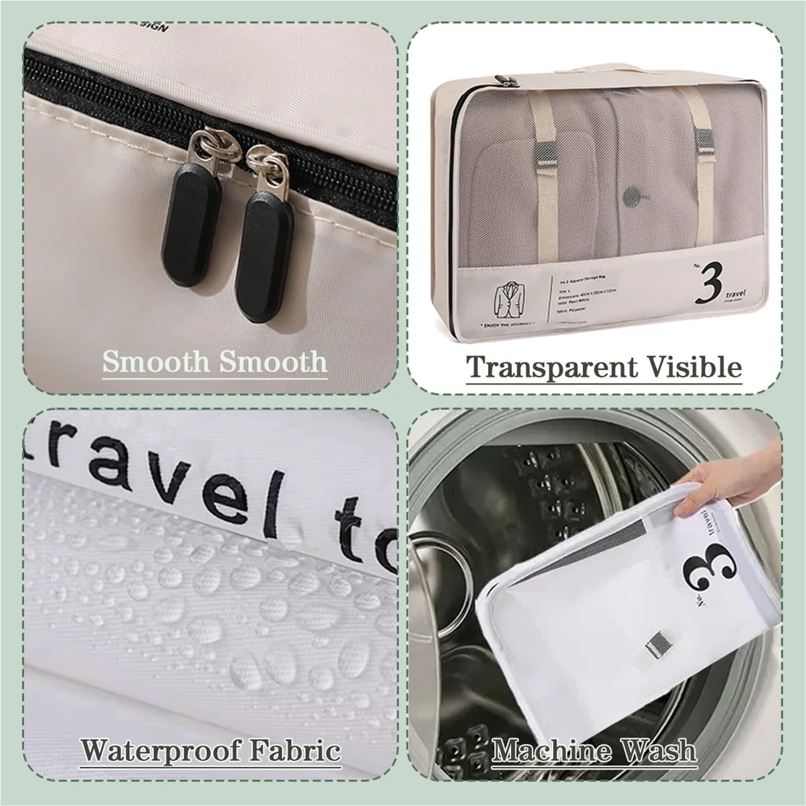 Set di 7 cubi da viaggio organizer, borse leggere e versatili per Vestiti, Scarpe, Cosmetici(WHITE)