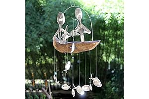 JZENZERO Fishing Man Spoon Fish Sculpture Wind Chime