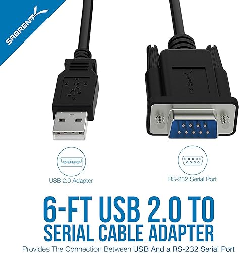 Miniatura 2 de SABRENT - Cable adaptador USB 2.0 a serie (9 pines) DB-9 RS-232 de 6 pies [con chipset FTDI] (CB-FTDI)