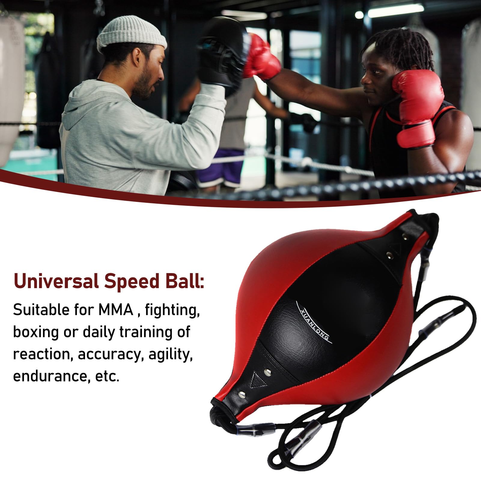 Balle à Double extrémité pour Entraînement de Boxe, Corde élastique, Balle de Vitesse Universelle avec Pompe (Rouge)