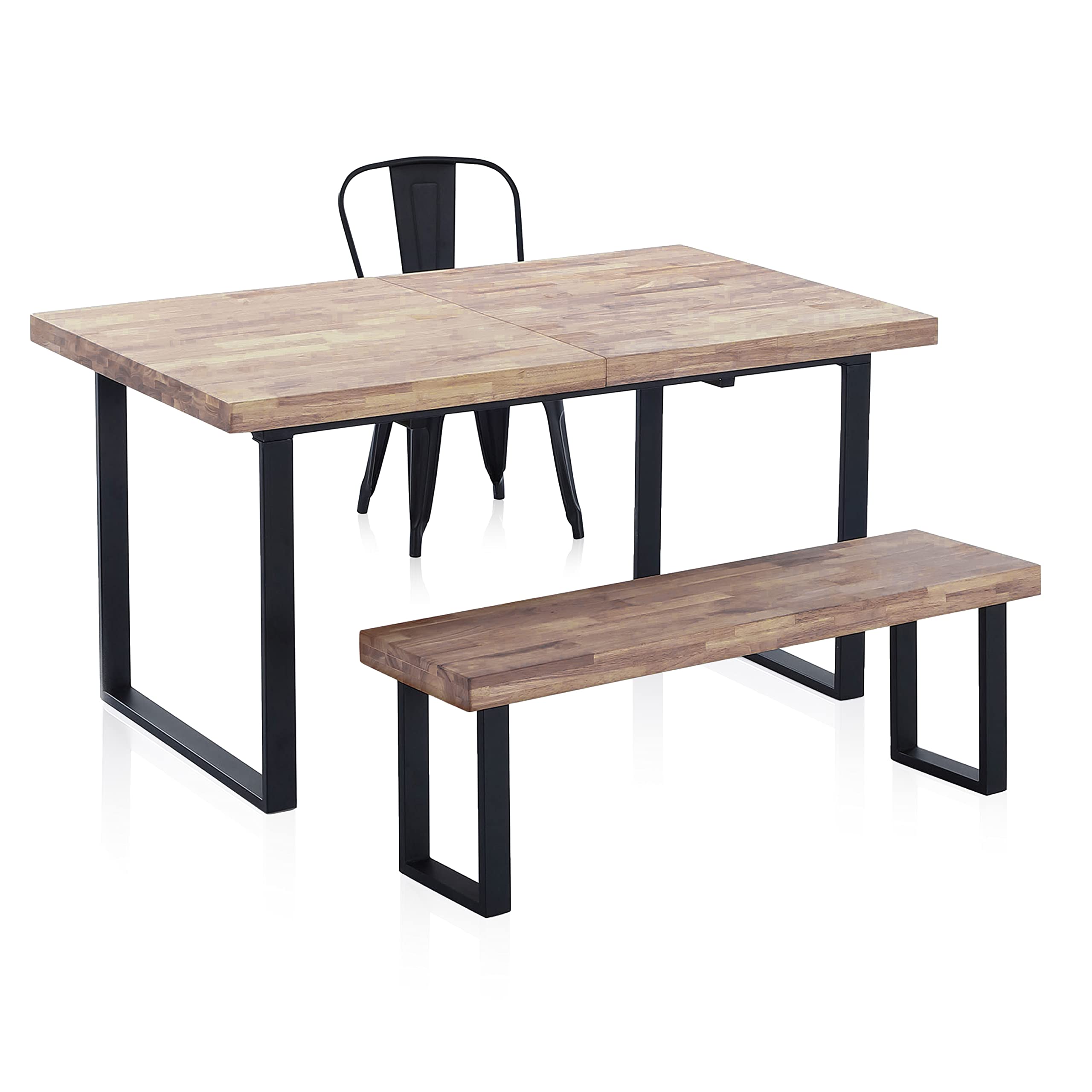Adec Group Loft, Banco para Mesa de Comedor, Asiento Auxiliar, Acabado en Roble Honey y Negro, Medidas: 120 cm (Largo) x 47 cm (Alto) x 34 cm (Fondo)