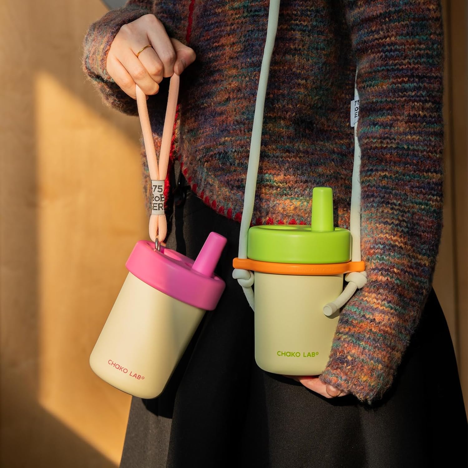 CHAKO LAB Kids Water Bottle with Carrying Rope and Straps | Vacuum Insulated Stainless Steel 16oz for School and Trvels | Two Travel Carrying Options | Matcha Green - Image 8