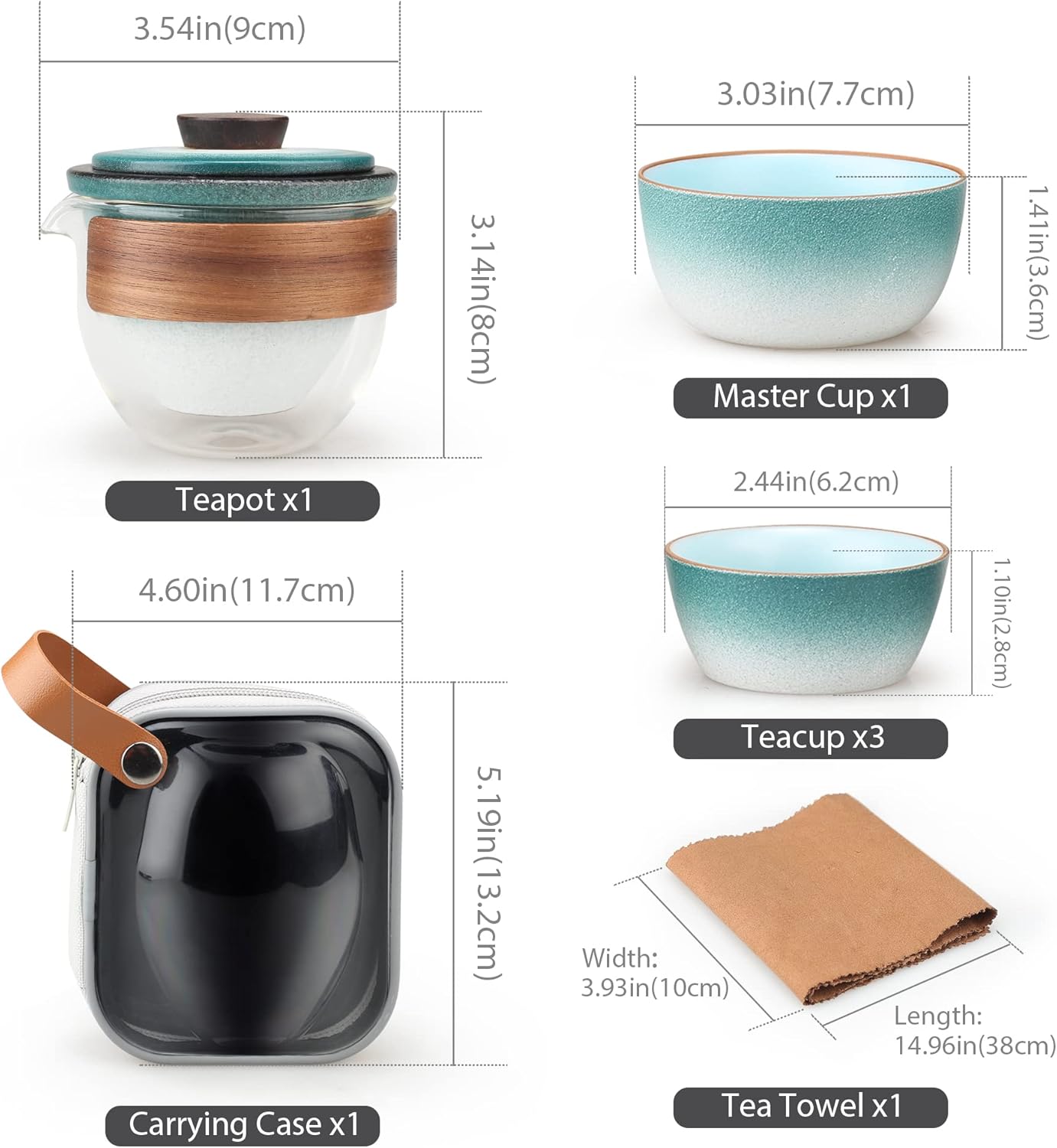 TIOEFAFL Travel Tea Set with Teapot and 4 Cups