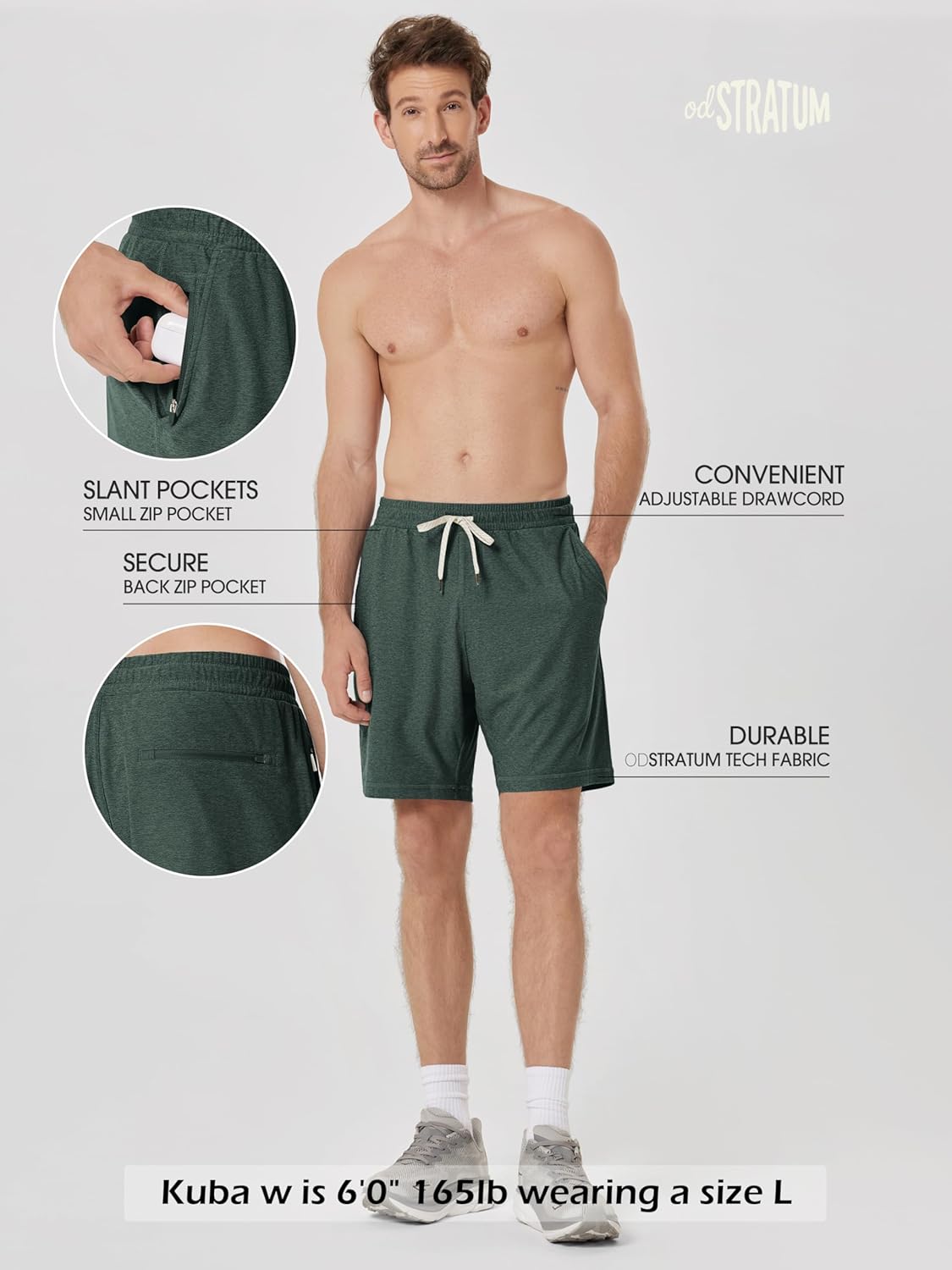ODODOS Men's Performance Shorts 7" – Ultra Soft odSTRATUM Tech Everyday Shorts with Adjustable Waist and Secure Pockets - Image 3