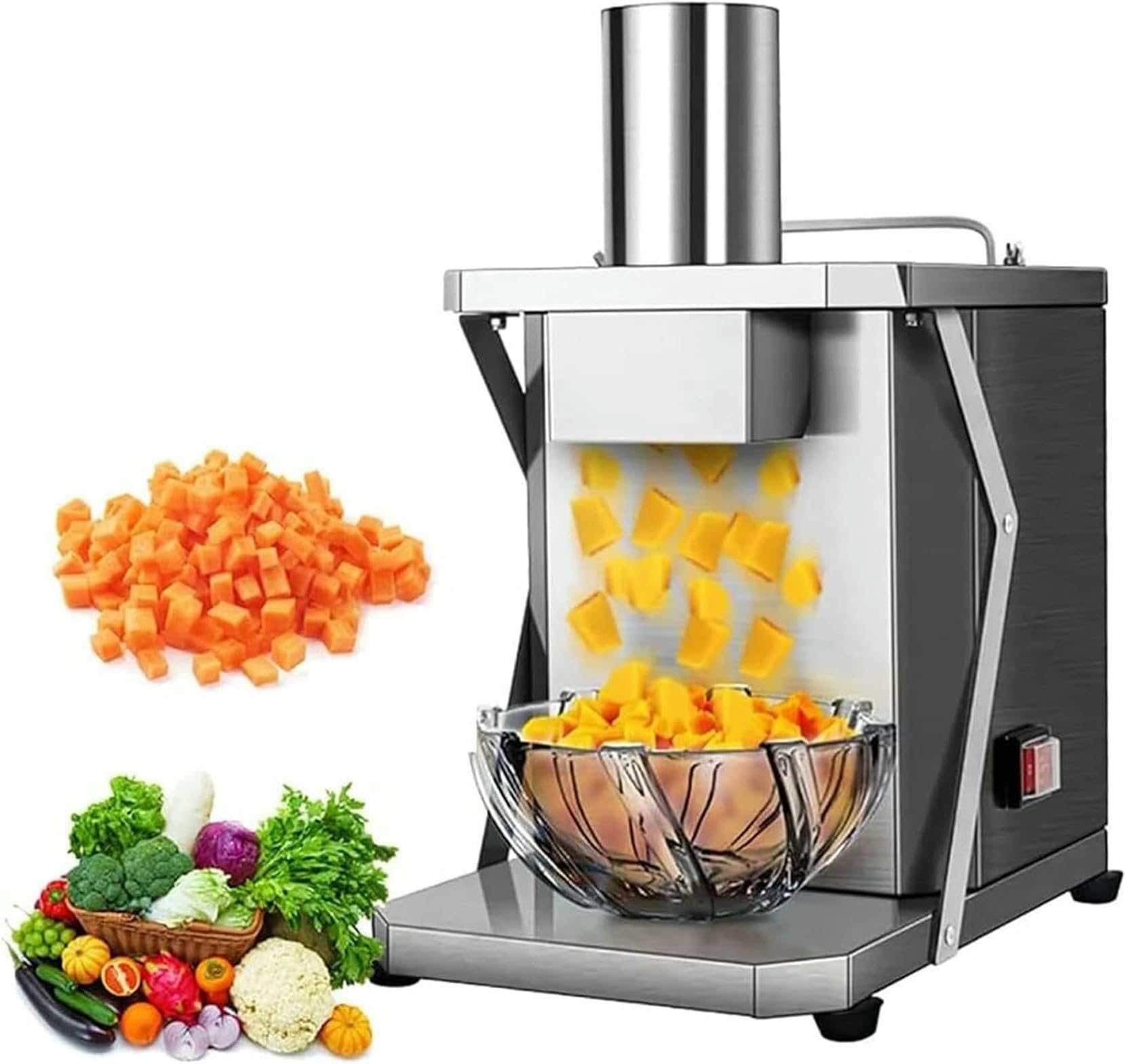 Cutter Di Verdure Elettriche Commerciali, Da 250 W Di Un Dita Dei Verdure, Frantumazione Automatica In Acciaio Inossidabile Con Griglia Per Tagliare Cubetti E Tagli Da Tagliare, Per Cipolle, Patate
