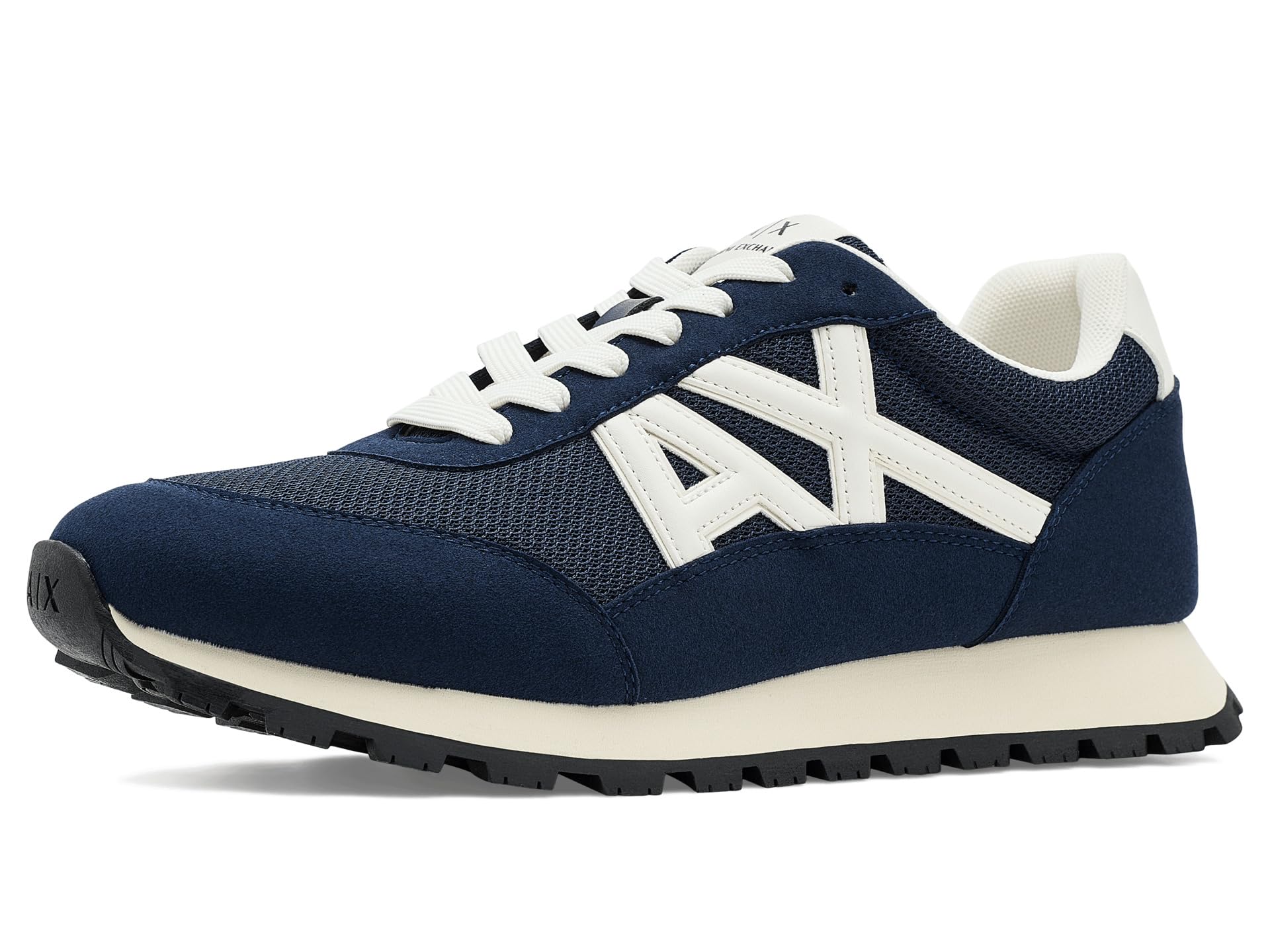 Armani Exchange Uomo Side Geometric Logo Motifs Sneaker, Navy+ Off, 44 Eu, Navy Off, 44 Eu-image