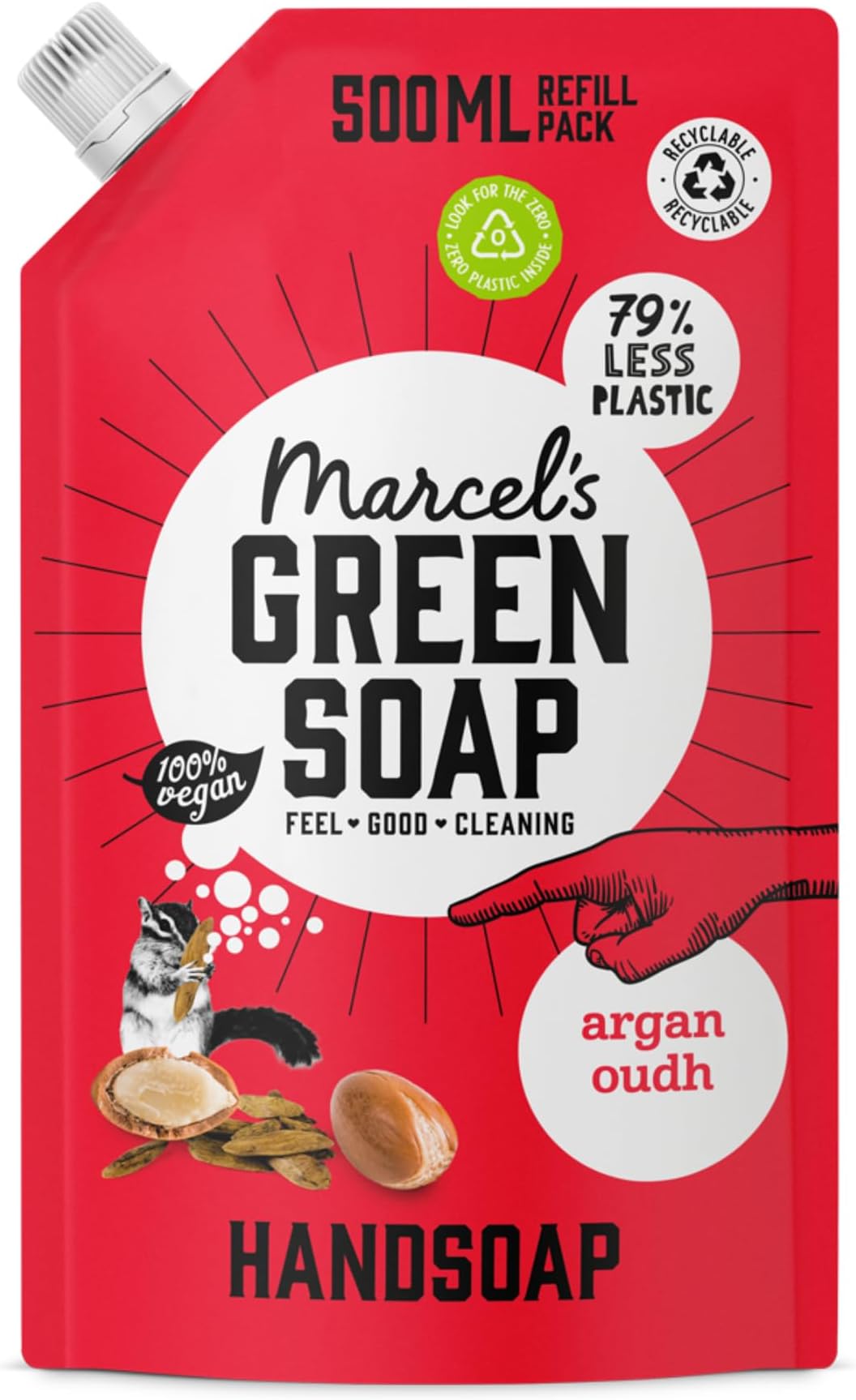Marcel's Green Soap - Hand Soap Refill Argan & Oudh - Handwash Dispenser Refill - Eco friendly - 100% Vegan - 97% Biodegradable - 500 ML