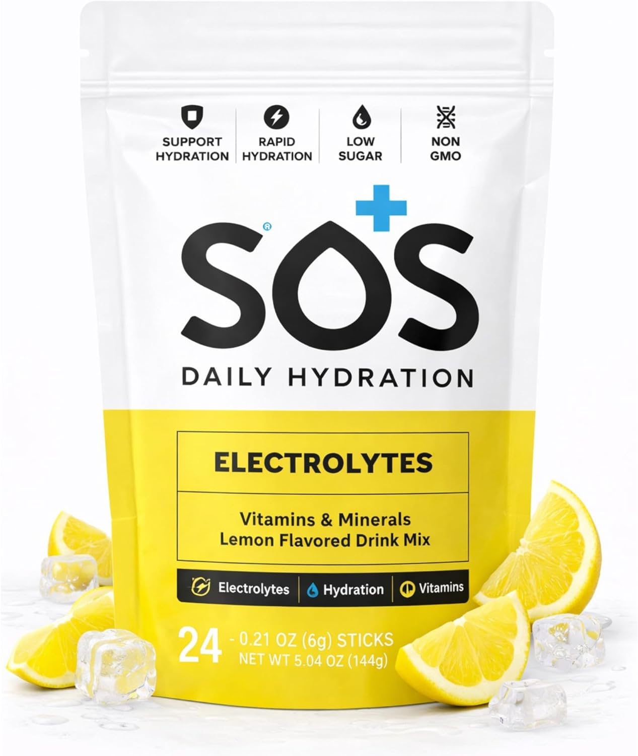 SOS Hydration Electrolyte Powder Drink Mix | Low Sugar | Rapid Rehydration | Keto Friendly | Lemon