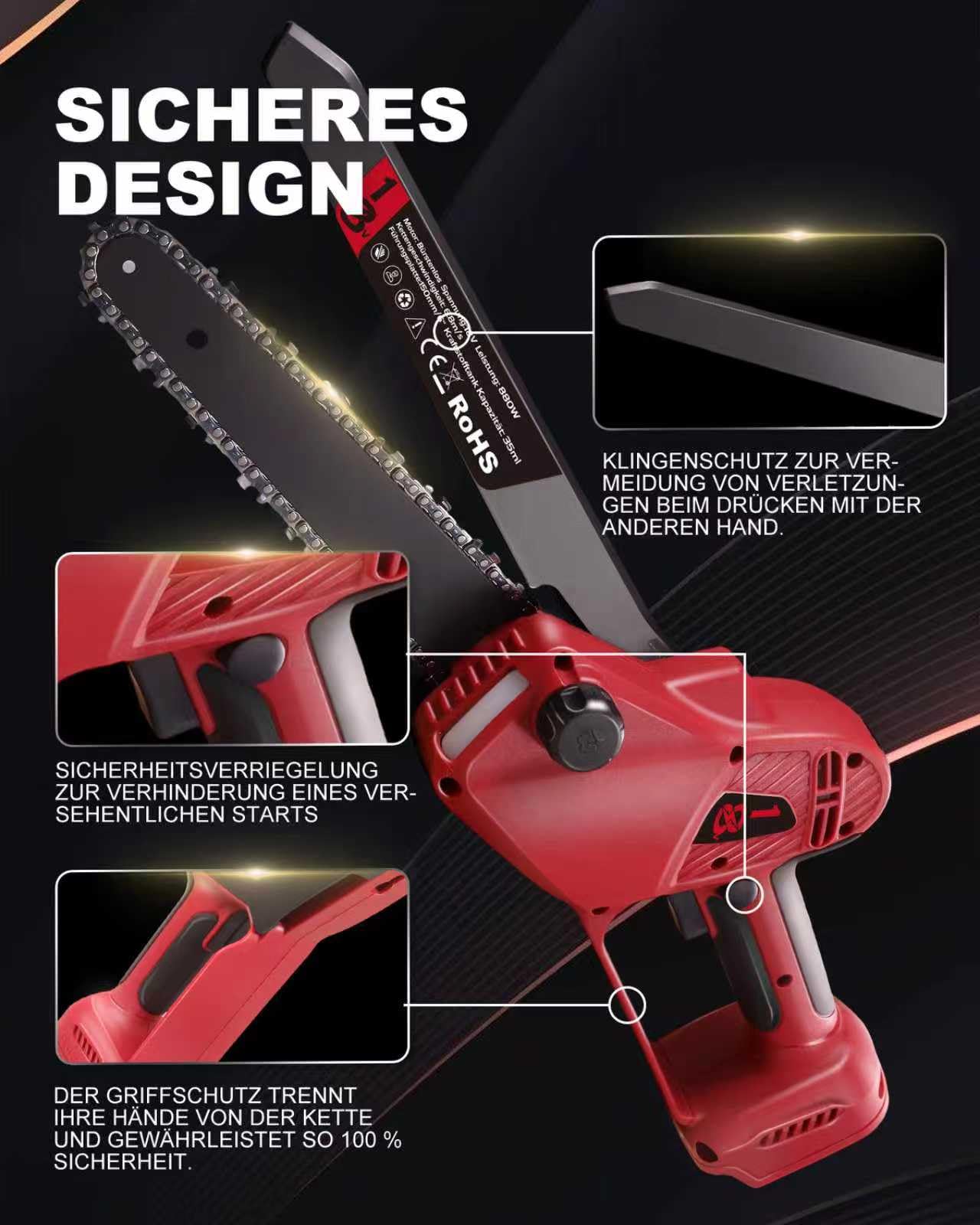 motosega a batteria da 8 pollici, mini motosega con lubrificazione automatica e catena di ricambio, senza fili, compatibile con Makita 、Einhell, batteria bosch da 18 V per giardino, legno, rami