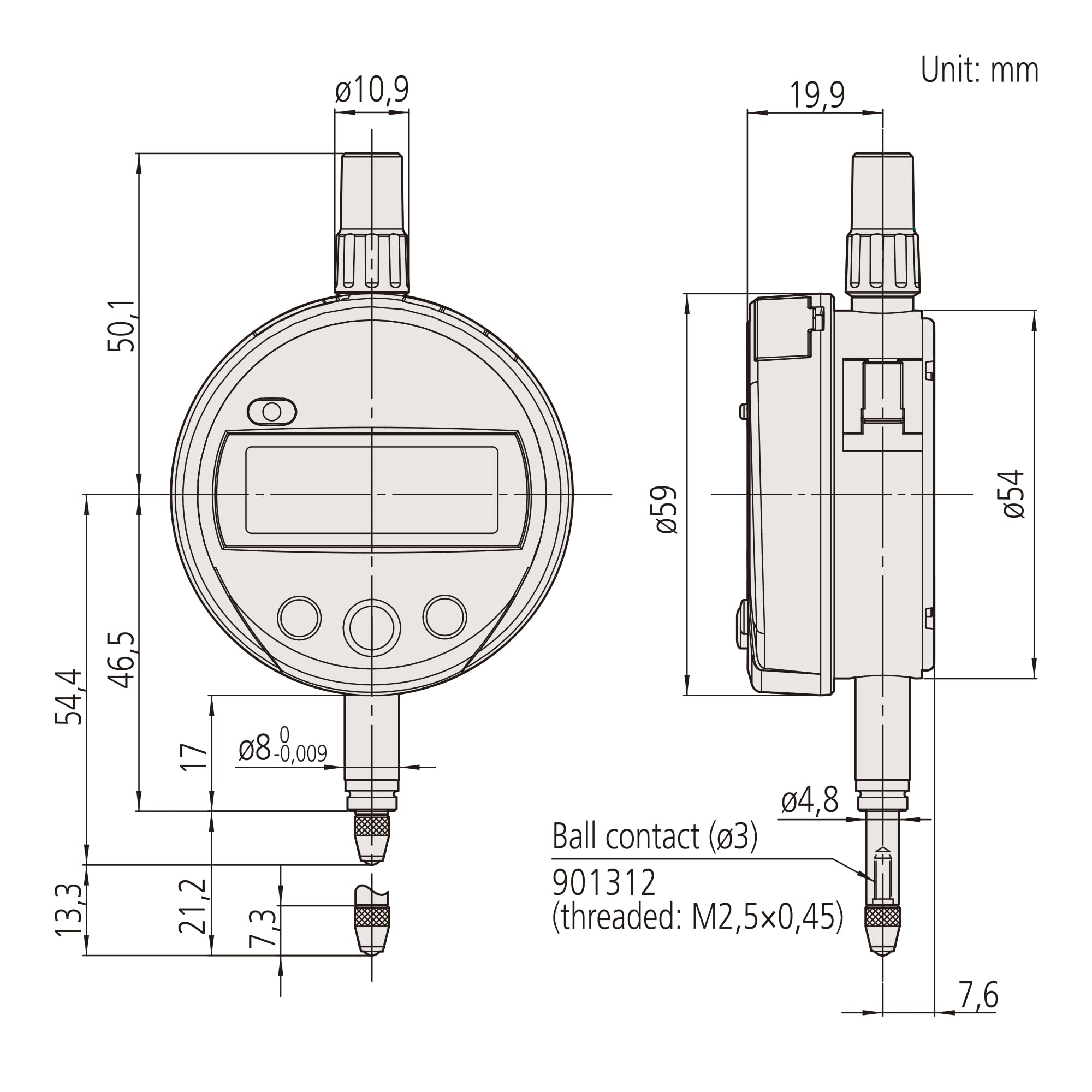 Mitutoyo 543-791B-10 Comparateur digital ABS ID-S112MXB2, 12