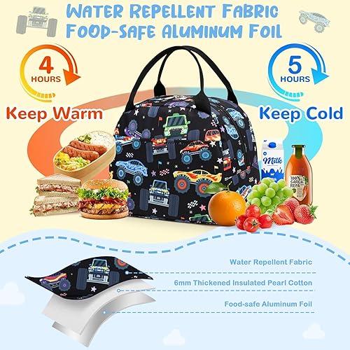 Miniatura 5 de CAMTOP Bolsa de almuerzo para niños, bonita lonchera aislada para niños y niñas, loncheras a prueba de fugas para la escuela Un tronco Monst,Azul
