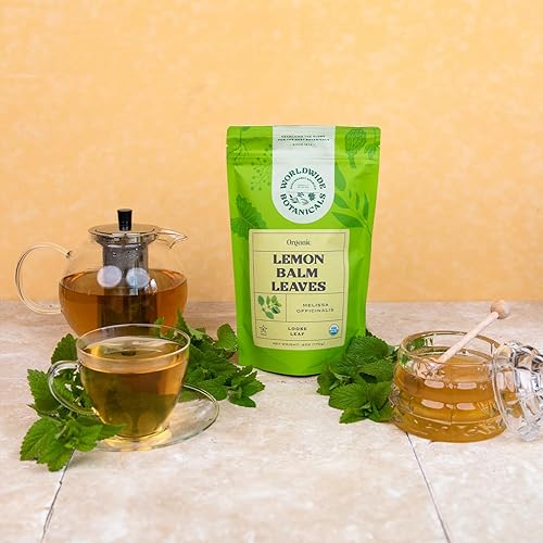 Miniatura 3 de Worldwide Botanicals Té orgánico de bálsamo de limón  Té de hierbas prémium de hojas sueltas  Hojas de bálsamo de limón 100% puro  Té calmante para