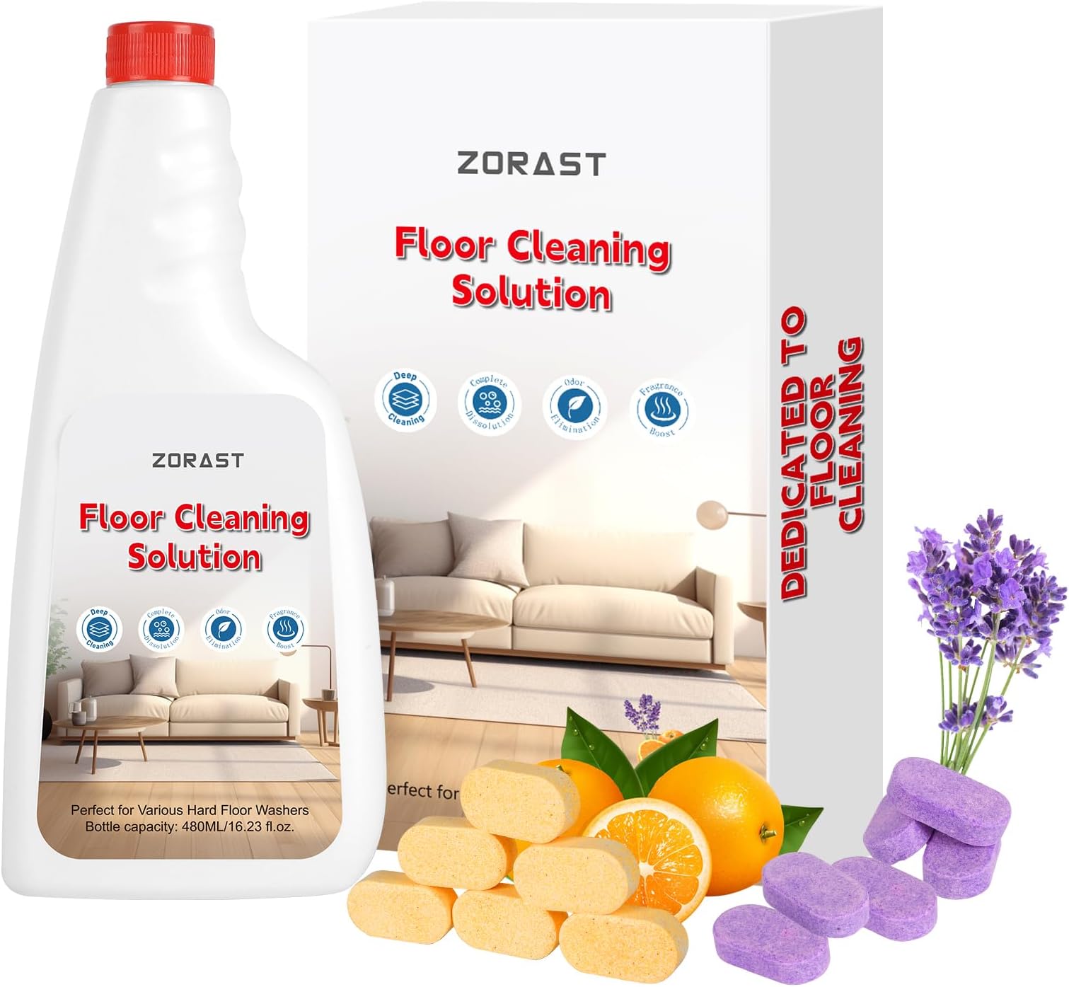 Floor Cleaning Solution, 12 PCS Vacuum Mop Cleaning Solution Tablet Refil, Lavender & Sweet Orange Scent, Compatible with Roborock Robot Vacuum and Mop, including S8&S7 Series, Q Revo Series,Q Series