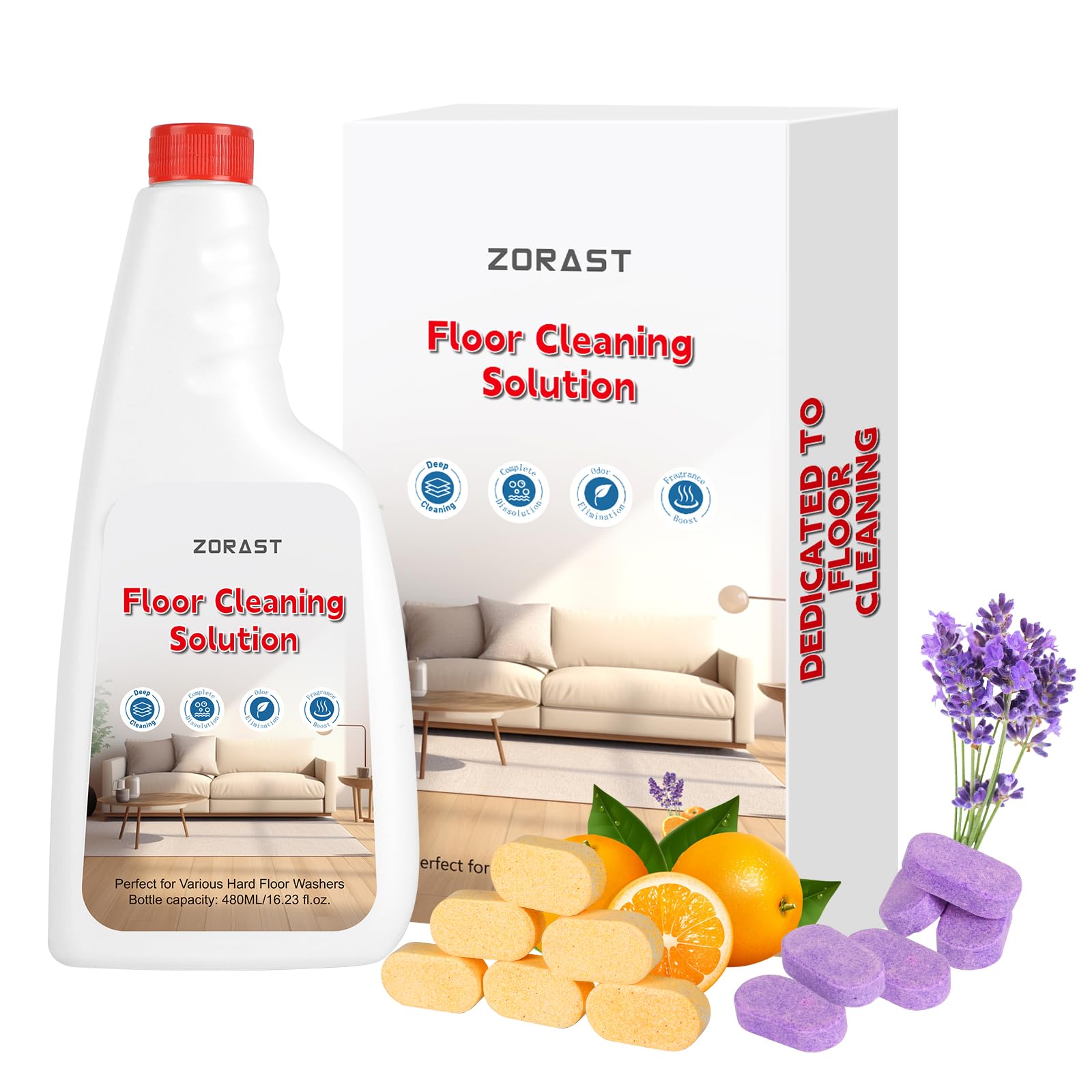 Floor Cleaning Solution, 12 PCS Vacuum Mop Cleaning Solution Tablet Refil, Lavender & Sweet Orange Scent, Compatible with Roborock Robot Vacuum and Mop, including S8&S7 Series, Q Revo Series,Q Series