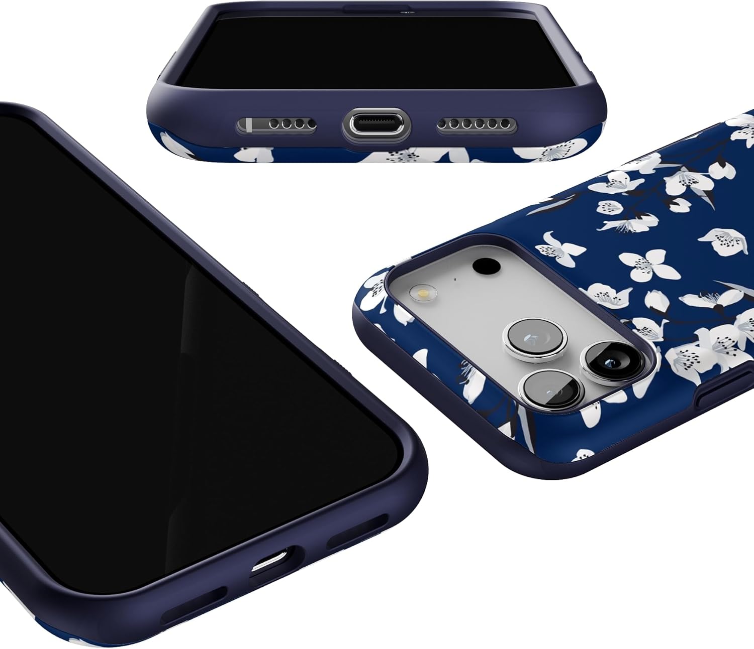 Casely iPhone 17 Pro Max Case | Floral Forest | Navy Cherry Blossom Floral | Bold Protective Design | Compatible with MagSafe