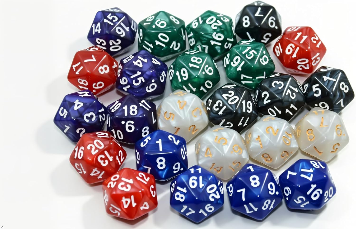 24-Pack Spin Down D20 20 Sided Dice Pearl Polyhedral Dice with Pouch for Dungeons and Dragons DND RPG MTG Role Playing Table Games