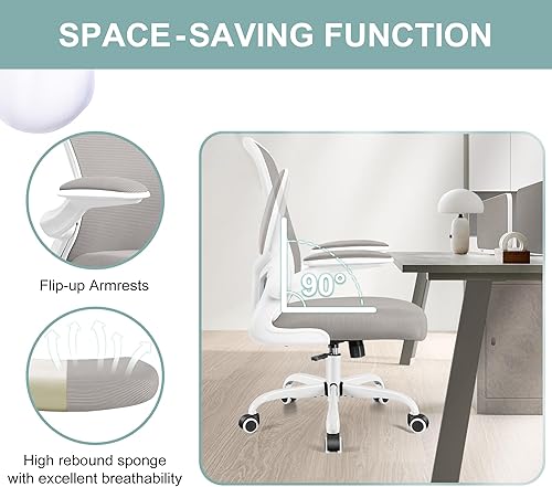 Miniatura 5 de Silla de oficina ergonómica, silla de escritorio de soporte lumbar con reposabrazos abatible y malla transpirable, silla de oficina giratoria de