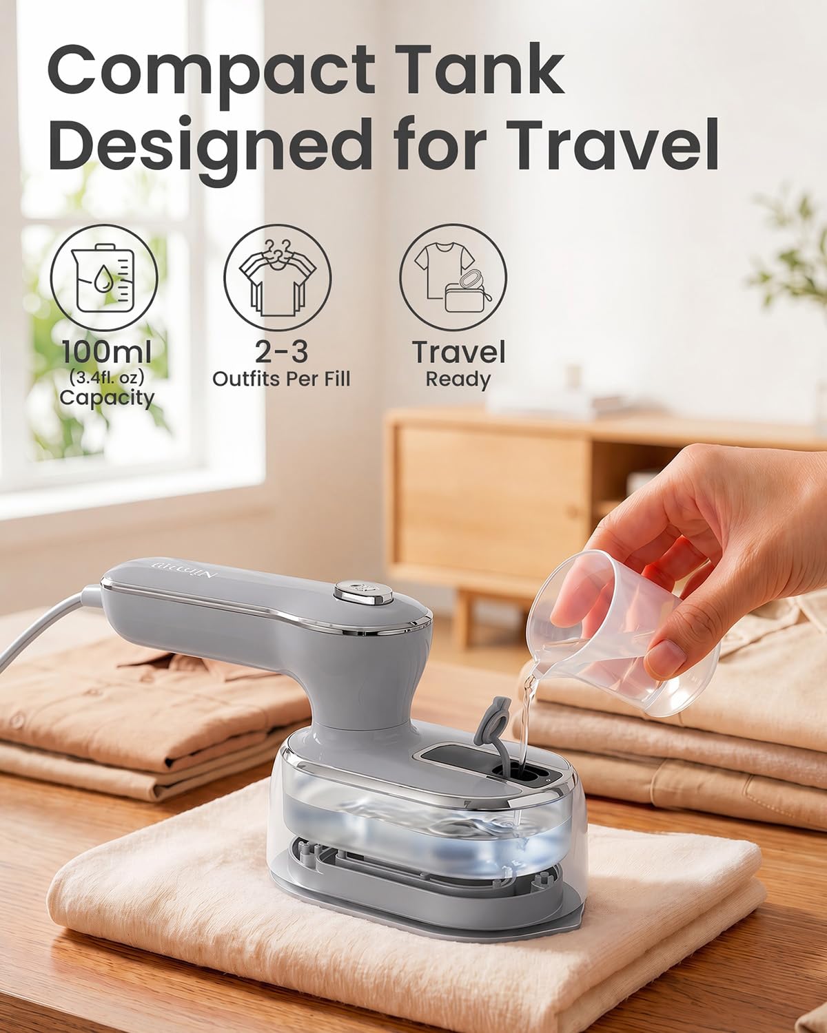 Plancha de vapor para ropa, vaporizador de ropa de viaje con mango giratorio de 180°, vaporizador portátil, calentamiento rápido durante 20 segundos para viajar y en casa, plancha seca y húmeda a 970