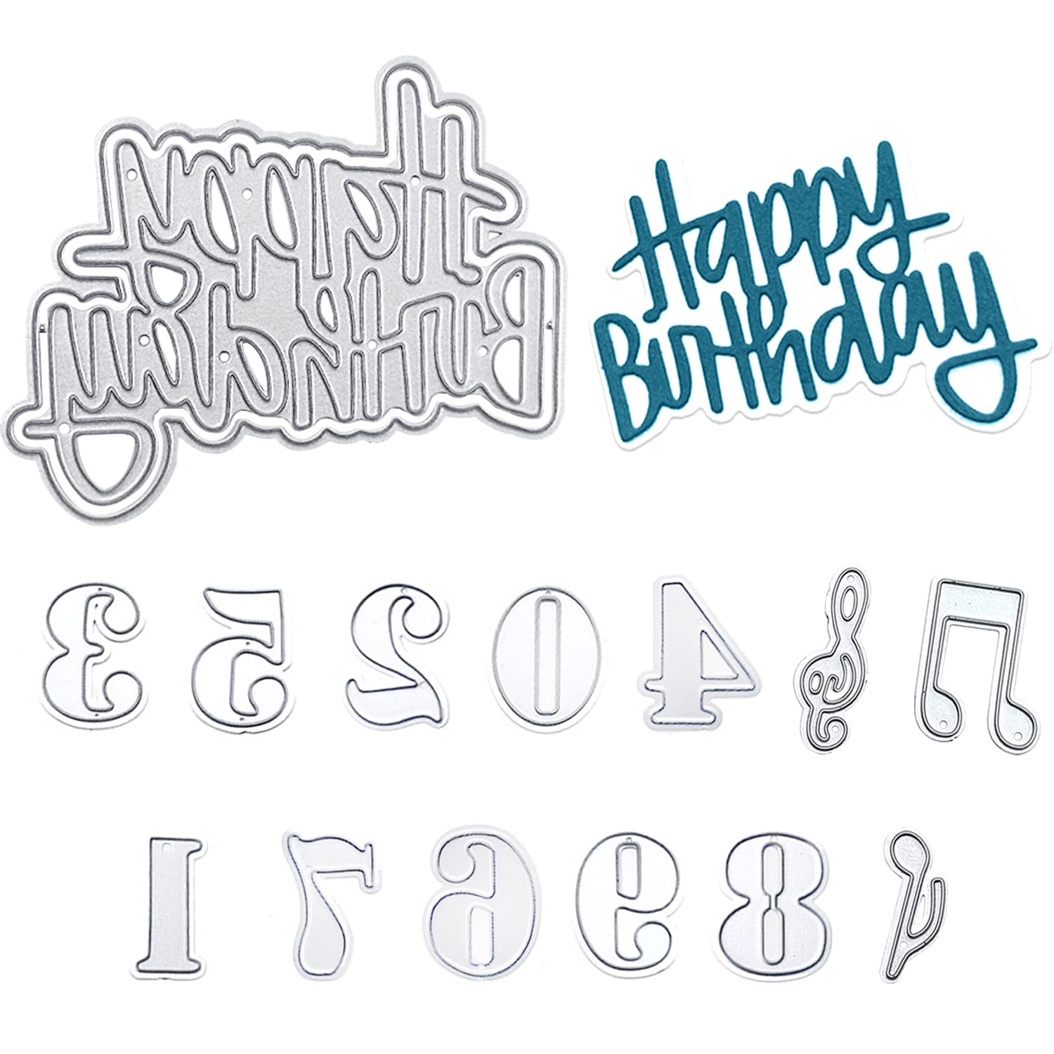 12 stuks metalen stansvormen, Happy Birthday-stansvormen, metalen lettervormen, opmerkings- en scrapbook-decoratie