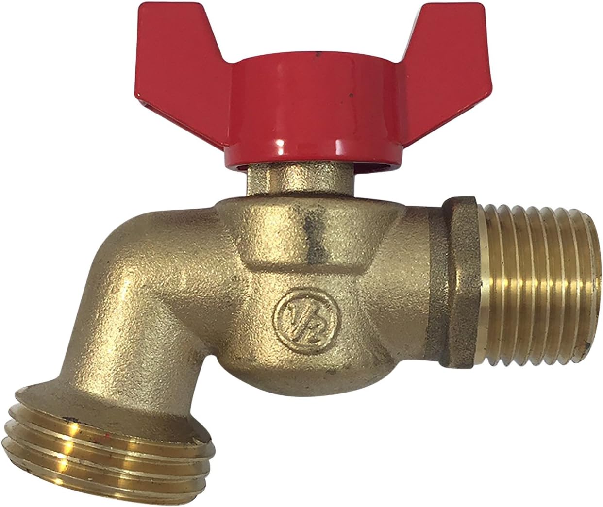 Brass Ball Hose Bibb Compares to Arrowhead Brass [79-210] 1/2 Male NPT MIP Inlet with 3/4 water hose outlet ideal for gardens, patios, boiler drain - Llave de Manguera Esfera Mariposa 1/2