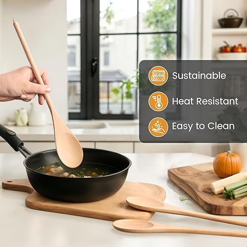 Vista 3 de HANSGO 6PCS Wooden Spoons, 12 Inch Wooden Mixing Spoons Long Handle, Large Wood Kitchen Utensils for Cooking Stirring Baking Tasting, DIY Available