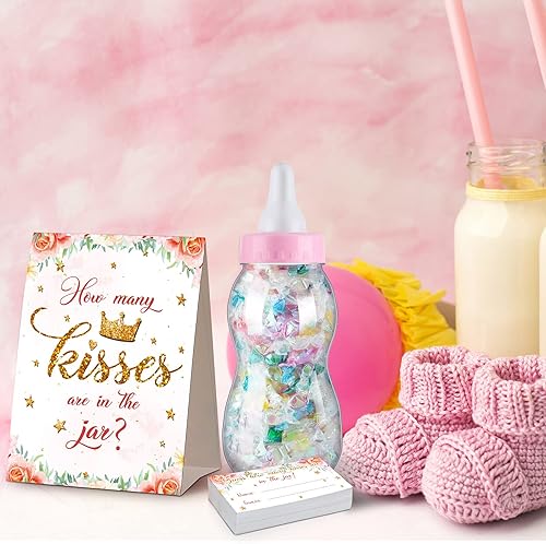 Miniatura 4 de Fuutreo Cartel de juego Guess How Many Baby Shower con 50 tarjetas, decoración de biberones grandes de 2.76 x 2.76 x 8.27 pulgadas, botellas