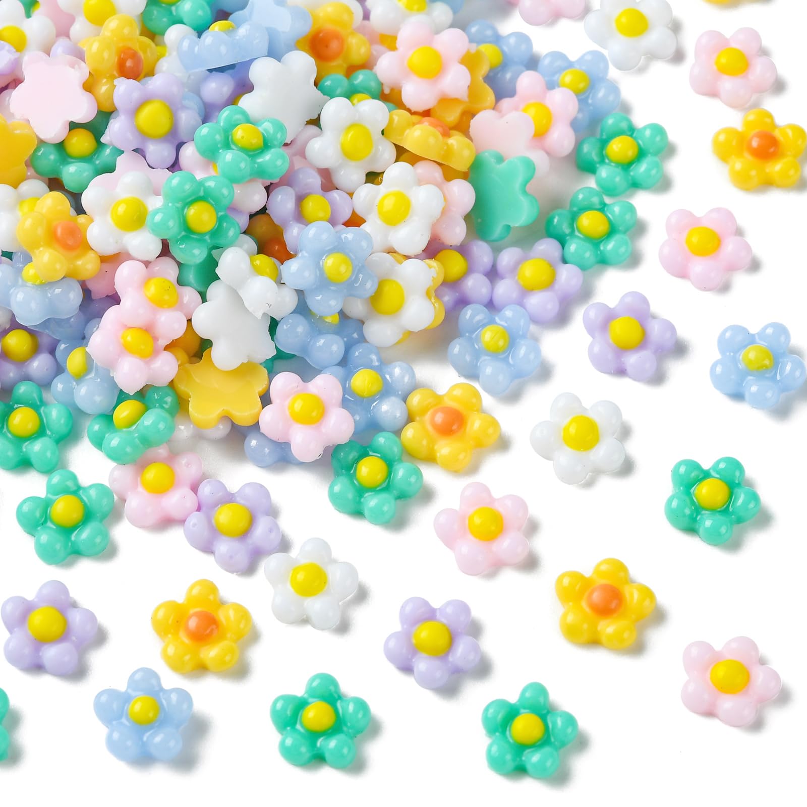 Ipotkitt 200 Pcs Colourful Mini Resin Flower Cabochons Floral Nail Art Decoration Charms Spring Nail Accessories Jewellery for Women DIY Crafts Manicures Tips