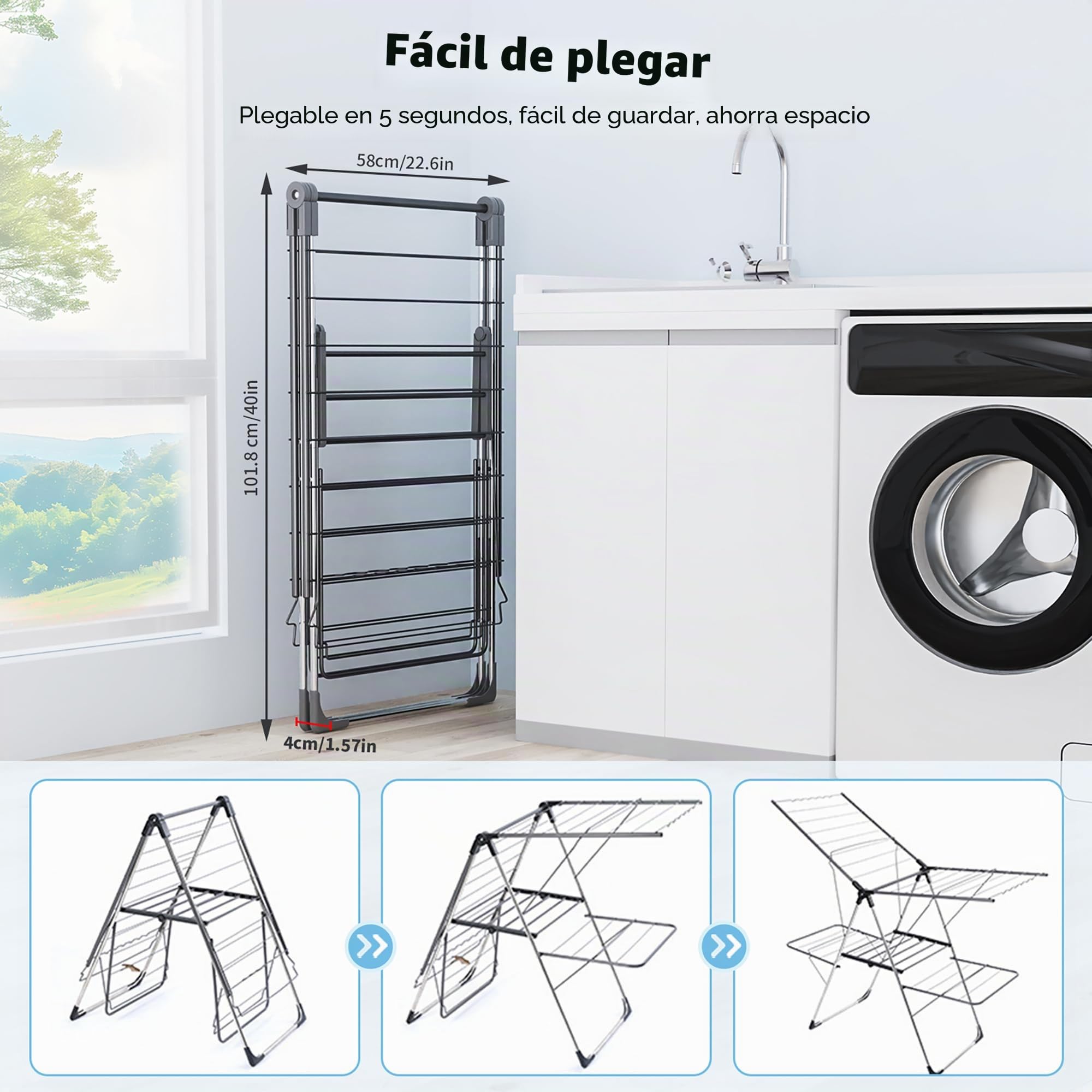 Innotic - Tendedero de Ropa Interior Exterior, Plegable, 2 Niveles, 4 alas Ajustables en Altura, Tancarville, Ropa XXL, 33 Barras, Gris