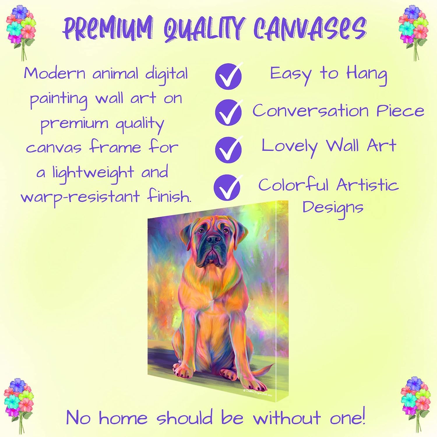 Doggie of the Day Paradise Wave Bullmastiff Dog Canvas Wall Art - Premium Quality Ready to Hang Room Decor Wall Art Canvas - Unique Animal Printed Digital Painting for Decoration, 12"x12"