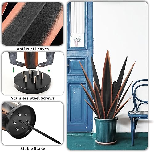 Miniatura 6 de Escultura rústica de tequila grande, plantas de agave de metal rústico para patio al aire libre, decoración del hogar, estatua de metal pintada a