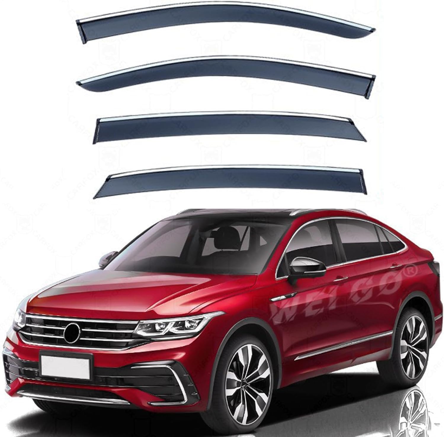 FengXH Window Deflectors for VW Tiguan X MK2 2020-2025 - 4pc Smoke Tint, Waterproof, Noise Reducing.