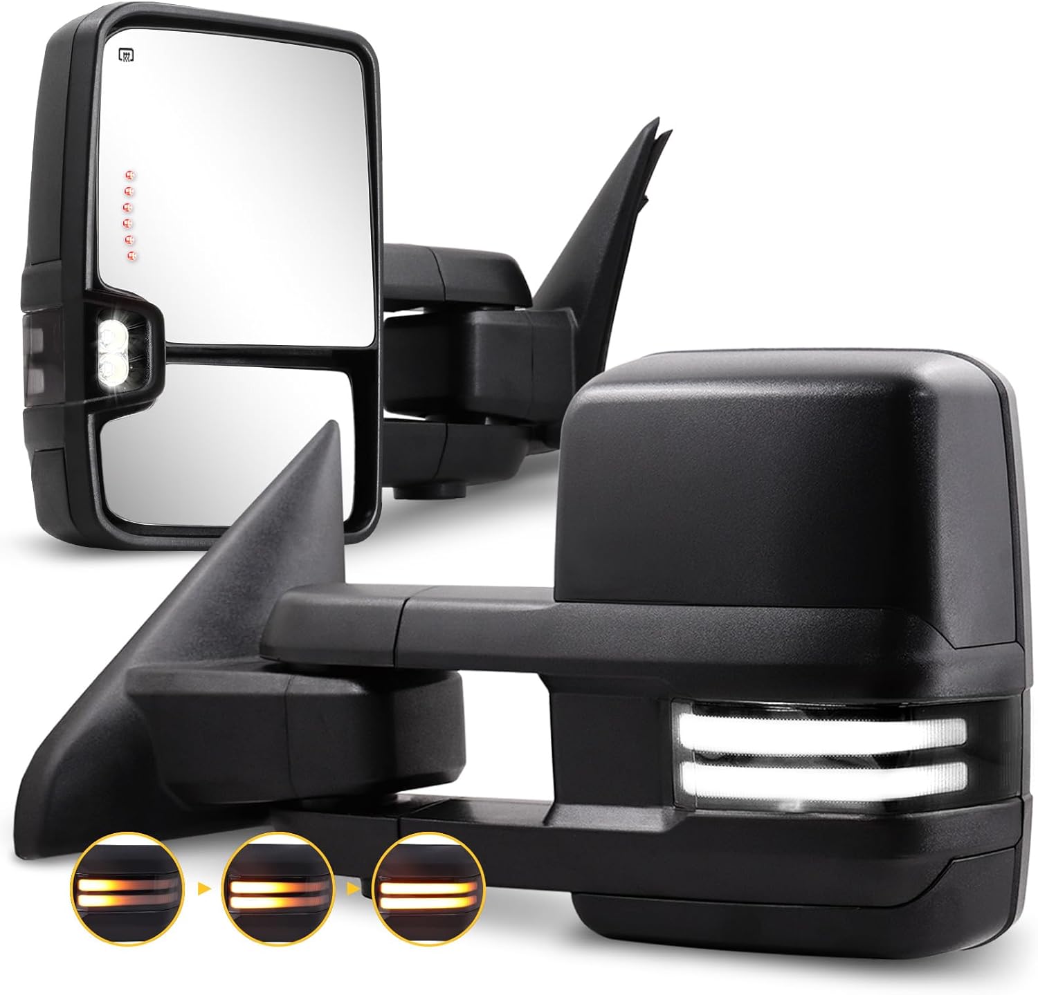 Towing Mirrors for 2009-2018 Dodge Ram 1500, 2010-2018 Dodge Ram 2500 3500 with Power Glass Heated Function Temp Sensor Arrow Turn Signal Running Light Puddle Lamp Backup Light Pair Set (Smoke lens)