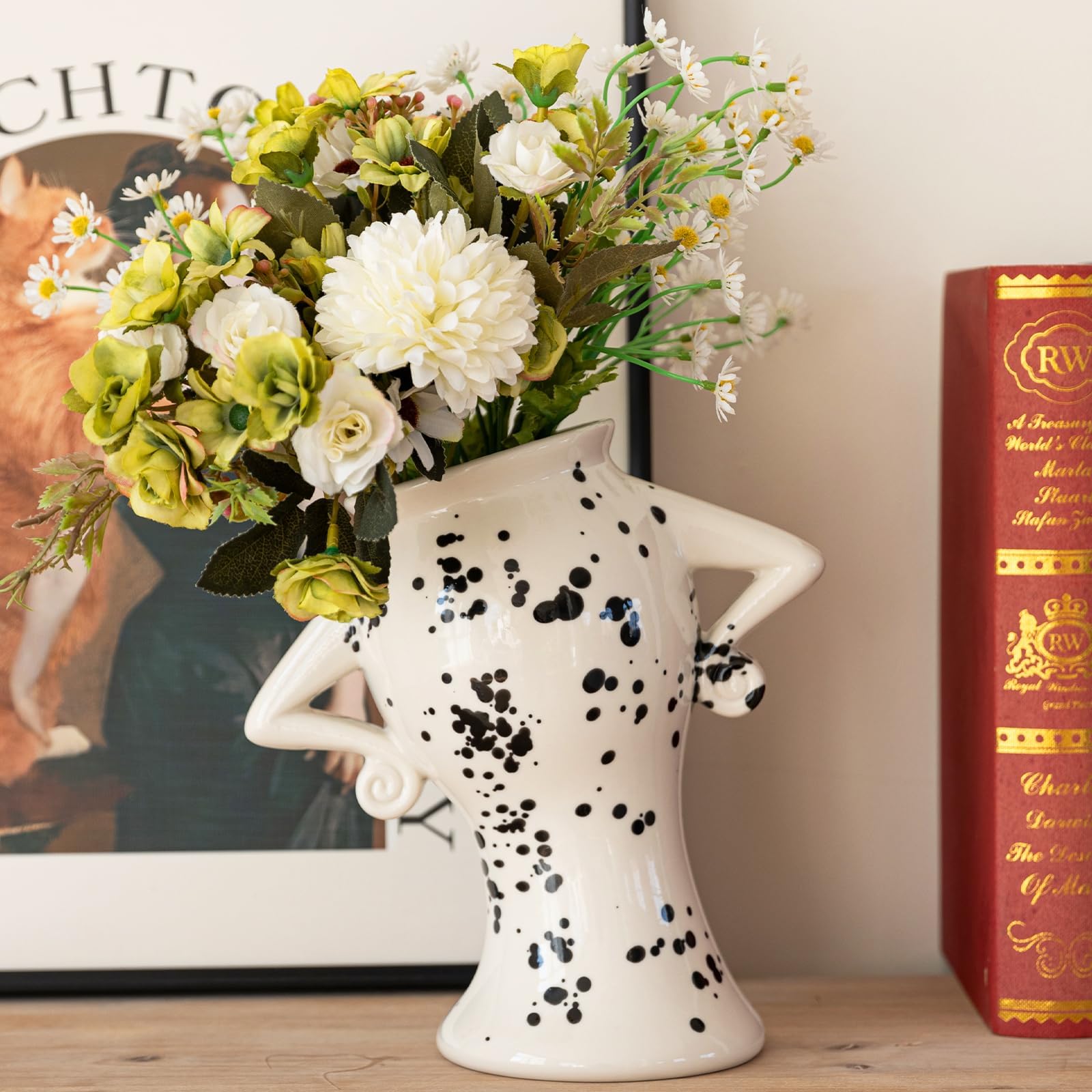 COTYNI Ceramic Vase with Attitude, Unique Sassy Vase for Flowers, Cute Boho Vase for Bookshelf, Vintage Quirky Funky Decor