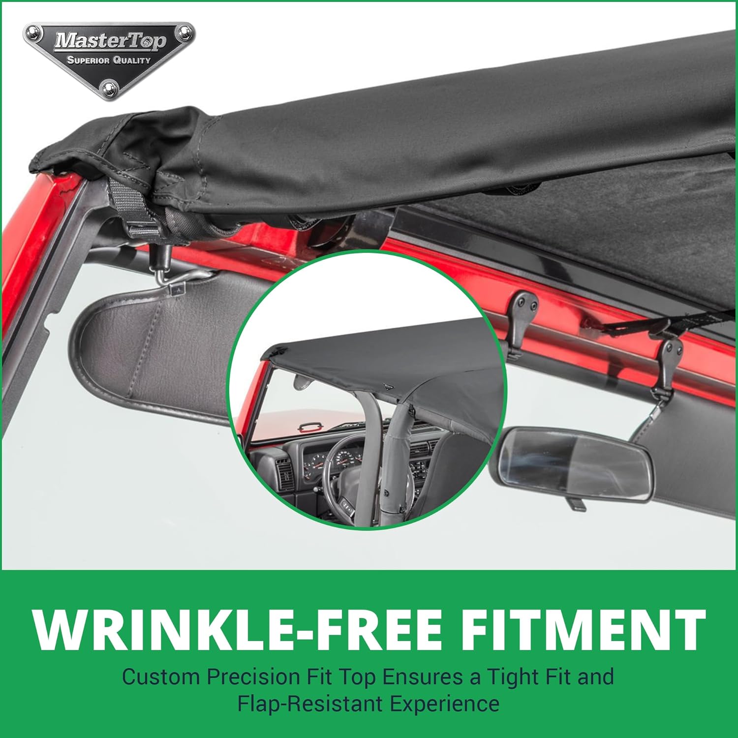 MasterTop Bimini Summer Soft Top, Black MasterTwill - Fits Jeep Wrangler TJ 1997-2006 - Open Air Fabric Top Cover for Sun and Light Rain Protection