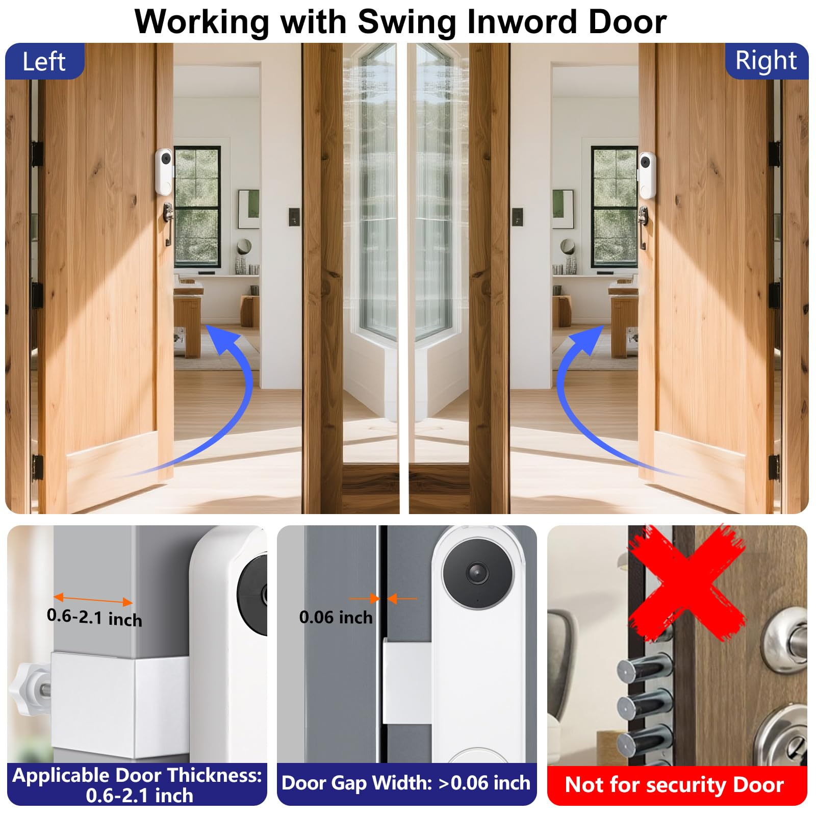 wochel No Drill Anti-Theft Mount for Google Nest Doorbell (Battery), Easy Installation Adjustable Doorbell Mount for Apartments, Rentals and Dorms (White)