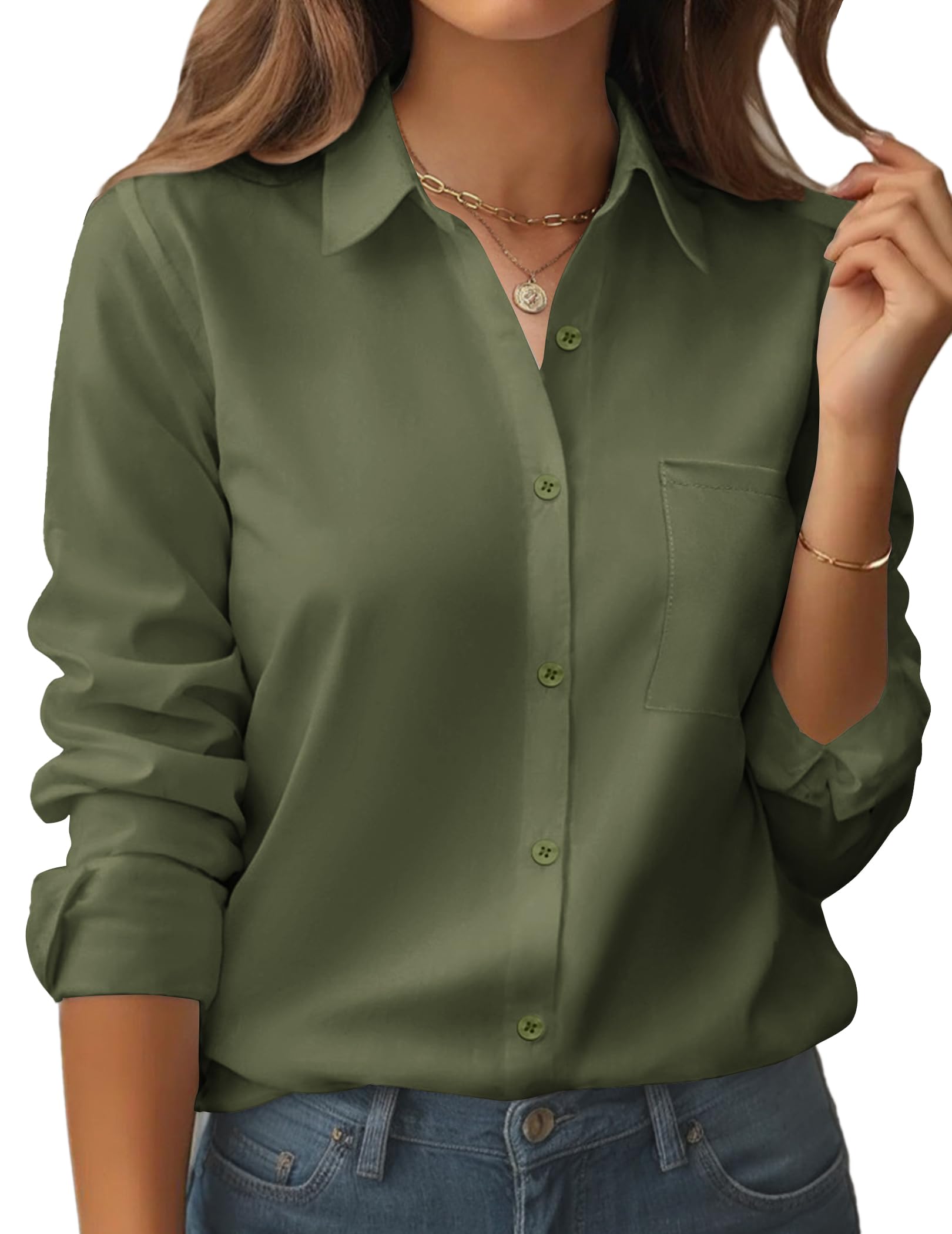 Zeagoo Womens Button Down Shirt Long Sleeve Blouse Business Work Tops Dressy Casual Floral Printed Outfits with Pocket