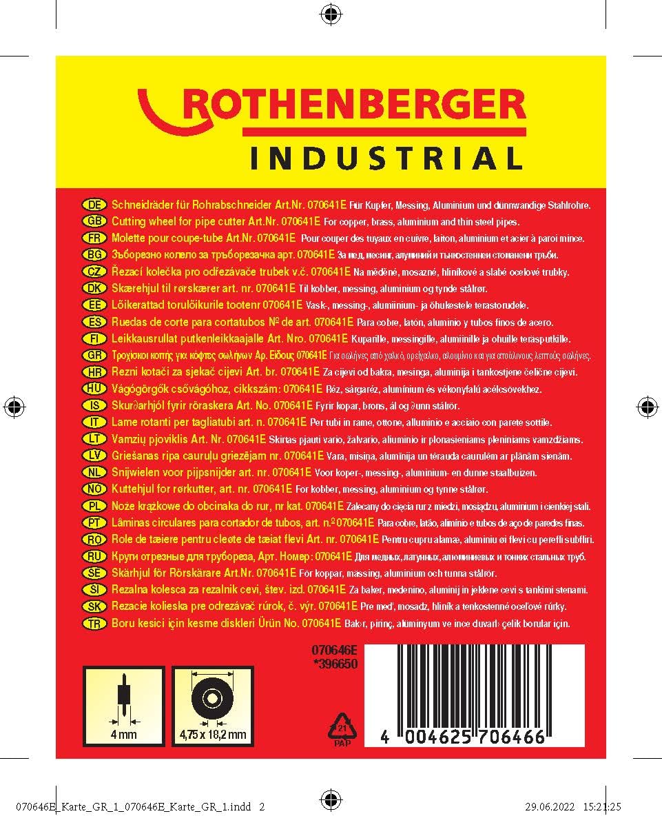 ROTHENBERGER Industrial Rotella da taglio di ricambio per tagliatubi, 5 pezzi, nera