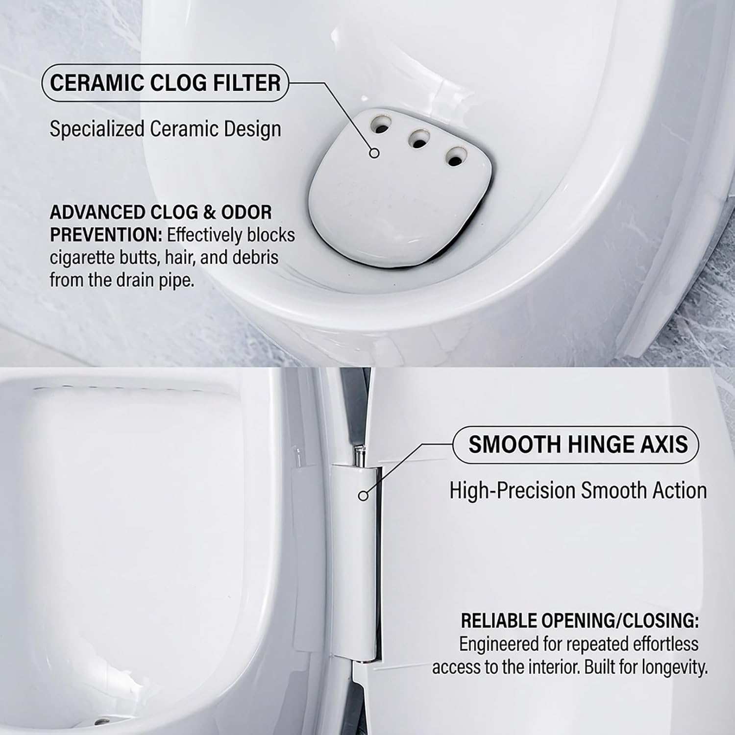 Urinals for Men Bathroom, Wall Mounted Ceramic Urinal with Lid & Smart Sensor, High-Efficiency Waterfall Flush, Odor-Shield & Splash-Proof Design for Home and Commercial Use
