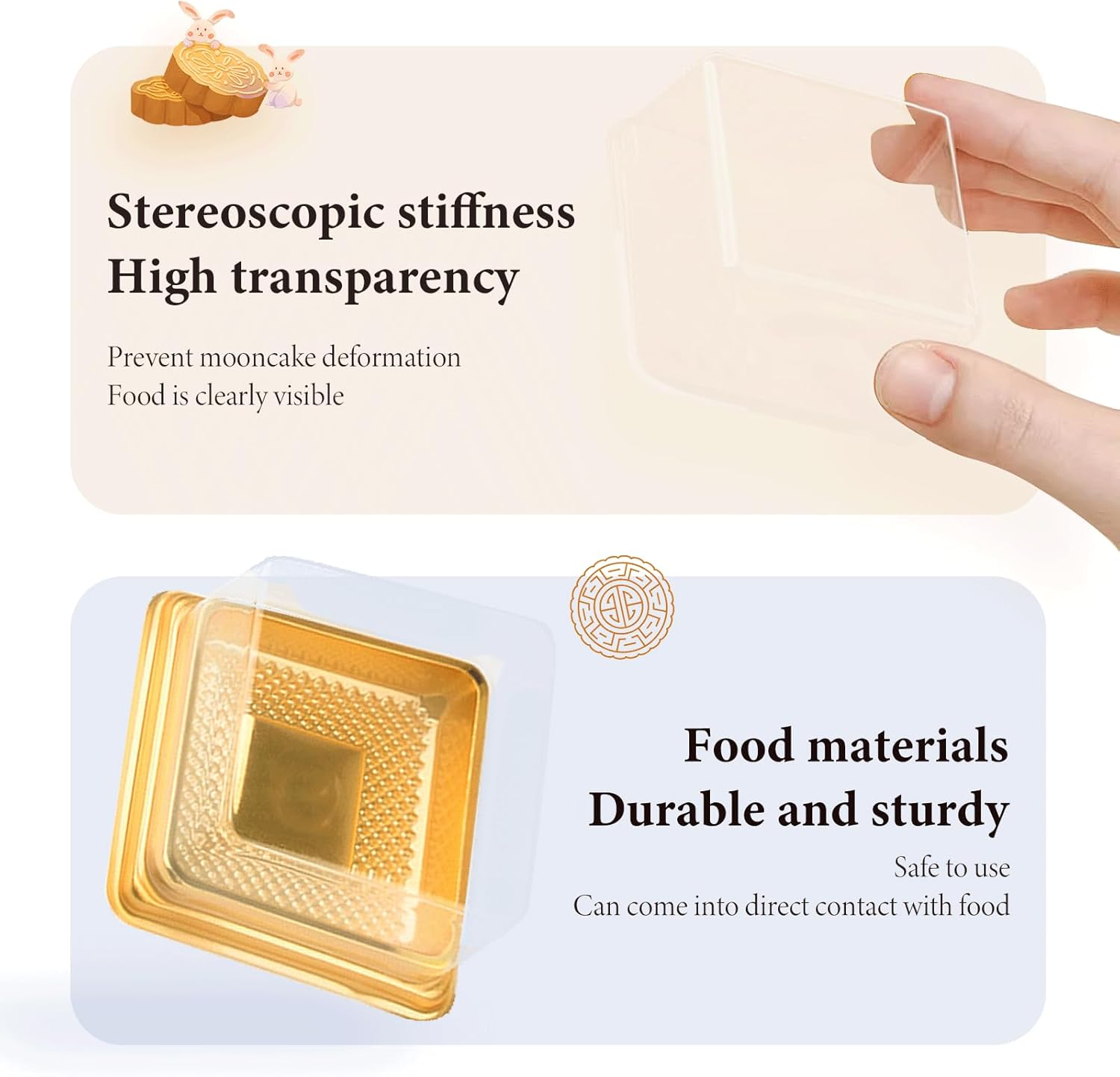 BenRan 100 Set 3.5 Inch Moon Cake Box Clear Plastic Mini Cake Cupcake Small Muffins Boxes Cake Pans with Lids Gift Dessert Containers Bonus 100 Pcs Cakes Stickers