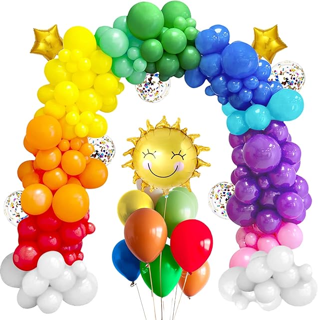 Thinbal Balloon Arch Garland Kit, Rainbow Party Decorations 110 PCS 12Inch Latex Rainbow Balloons in Blue Pink Yellow Red White with Foil Helium Balloon for Birthday Wedding Party Supplies